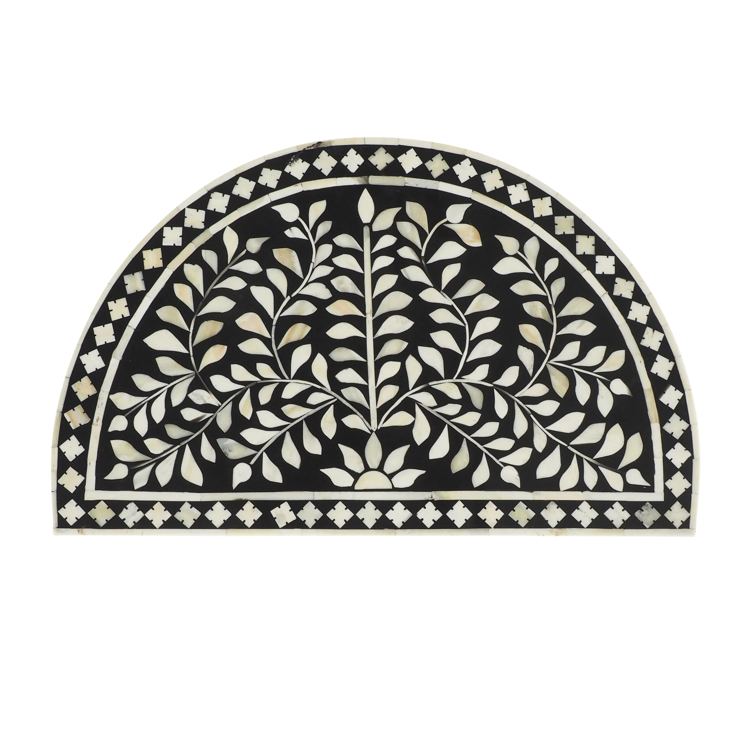 Bone Inlay Half Moon Side Table Black with Black Frame 44cm - Image 3