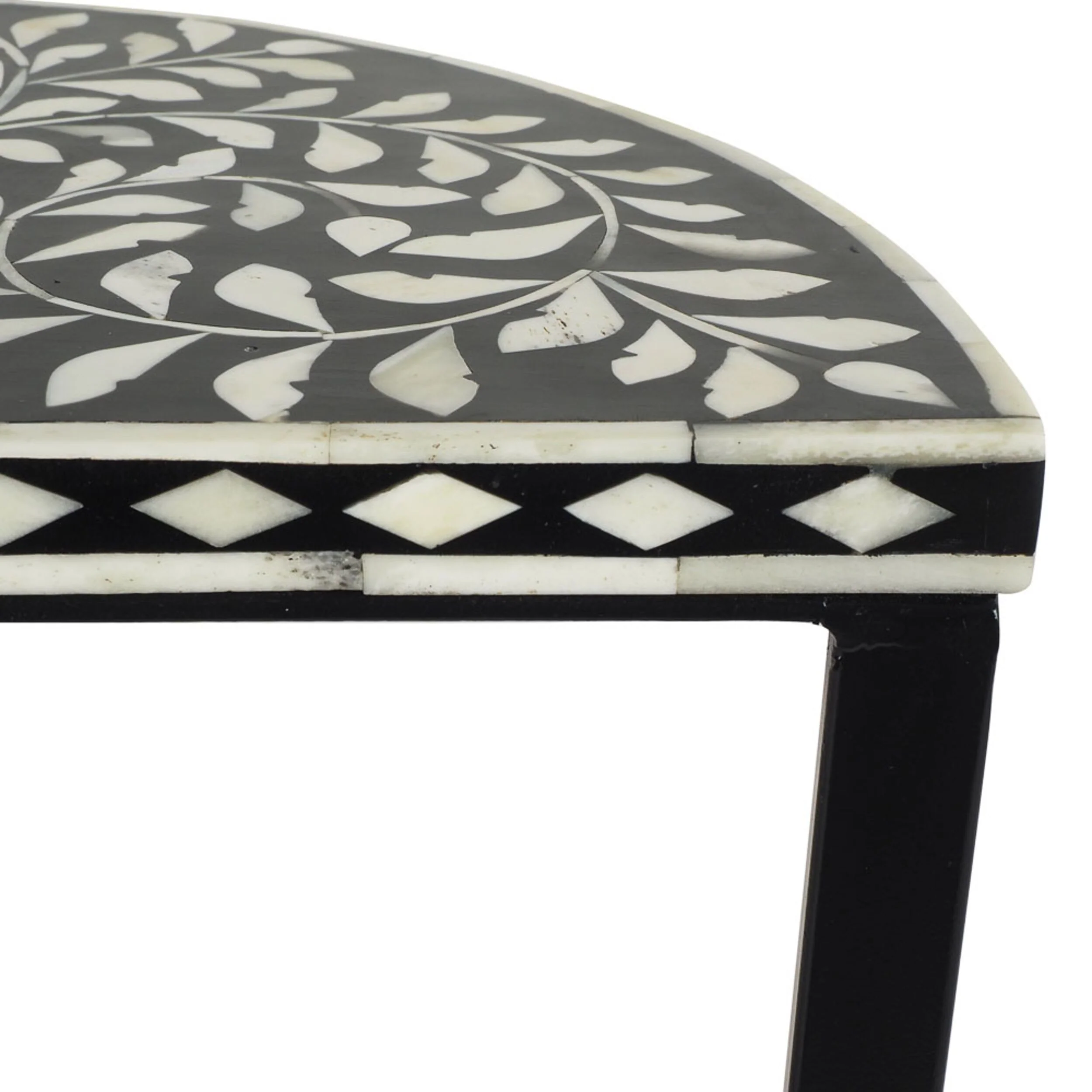 Bone Inlay Half Moon Side Table Black with Black Frame 53cm - Image 5