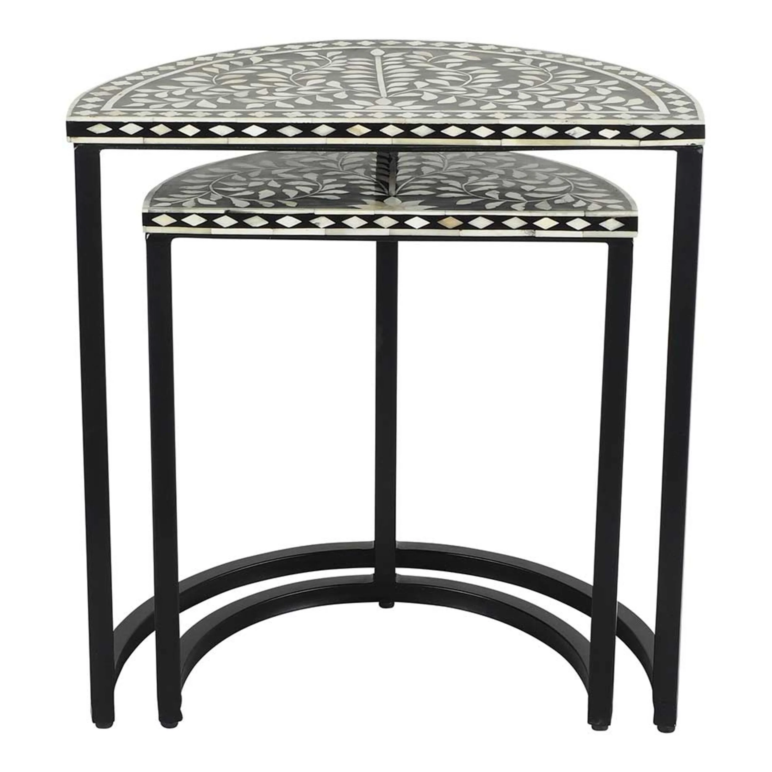 Bone Inlay Half Moon Side Table Black with Black Frame 53cm - Image 6