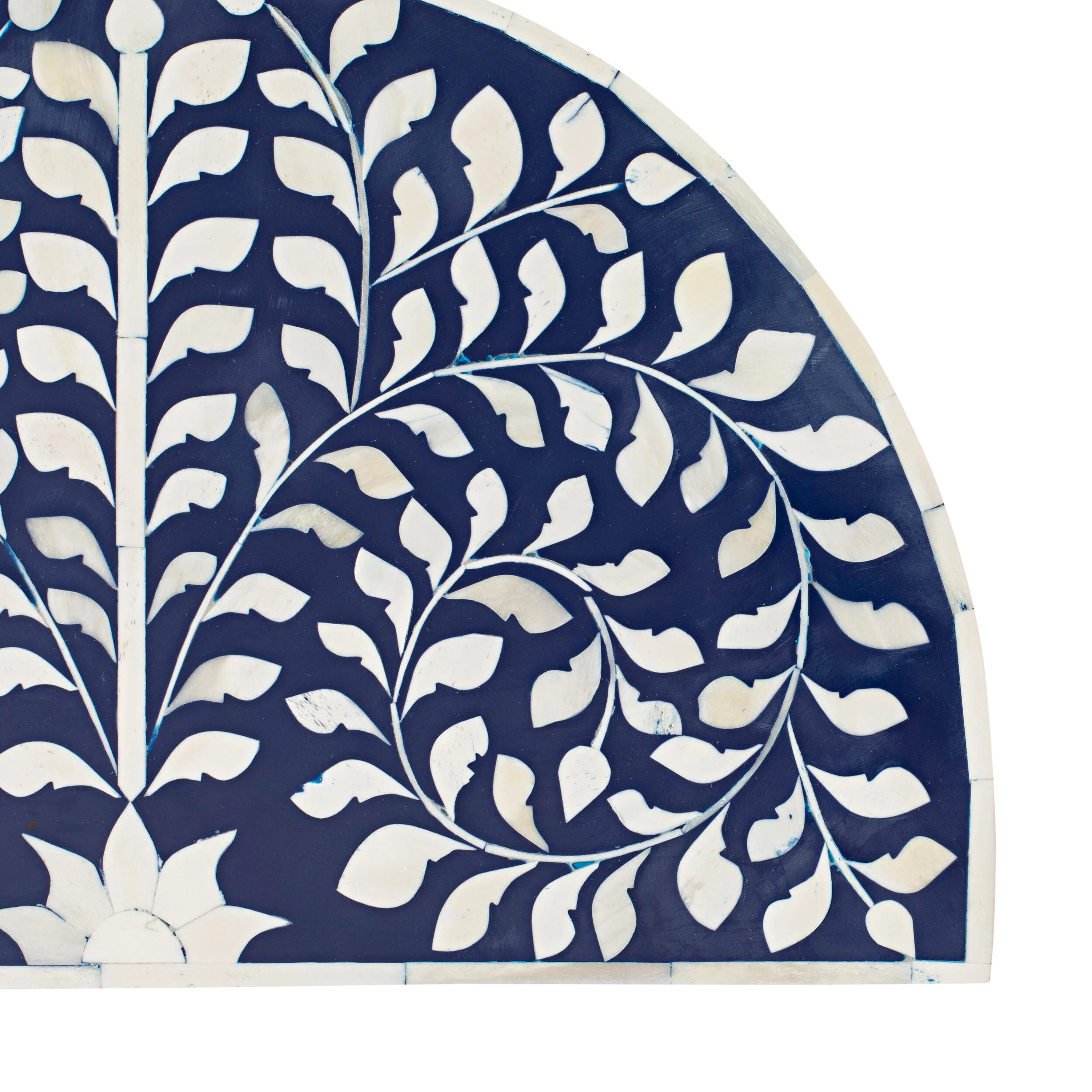 Bone Inlay Half Moon Side Table Blue with Gold Frame 44cm - Image 4