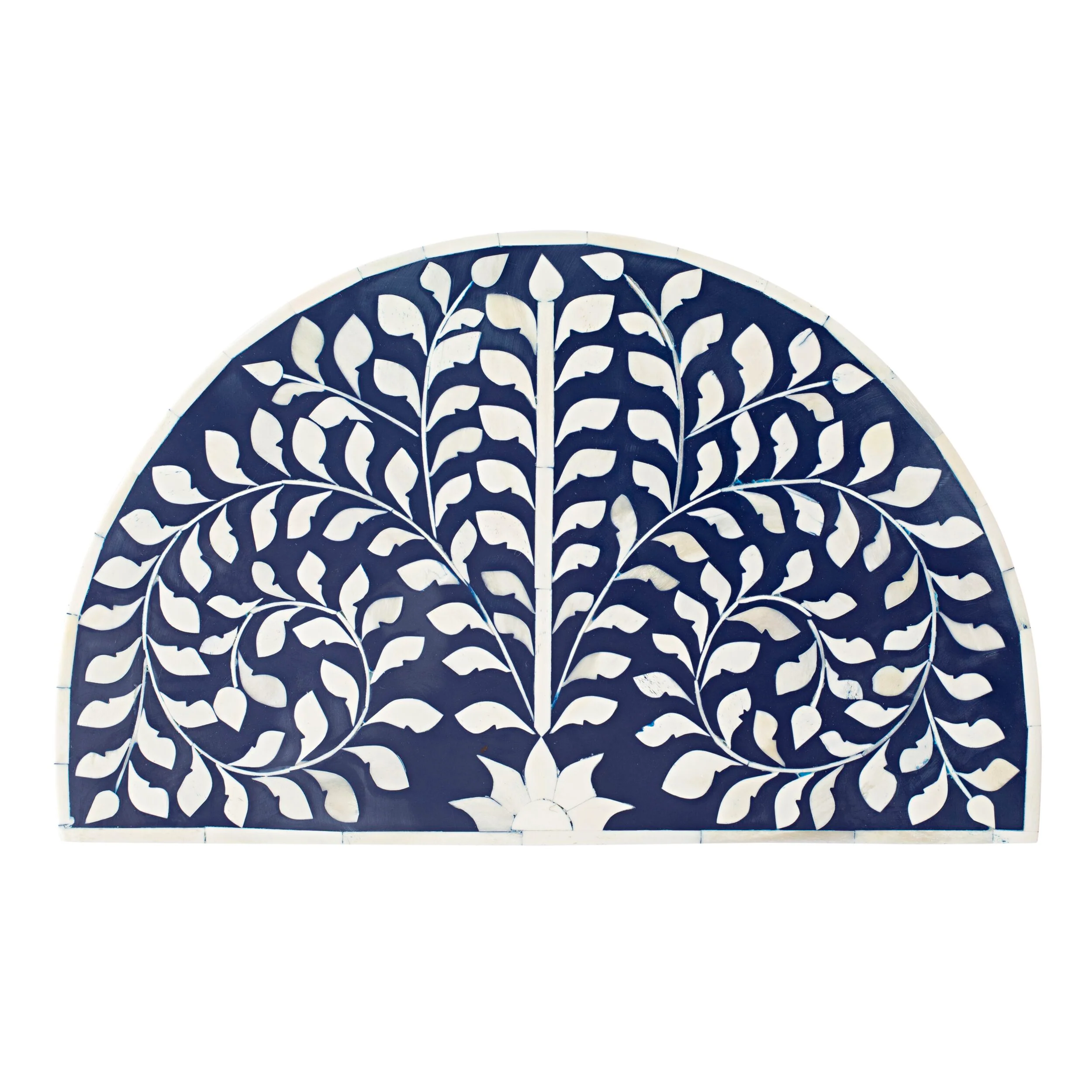 Bone Inlay Half Moon Side Table Blue with Gold Frame 44cm - Image 5