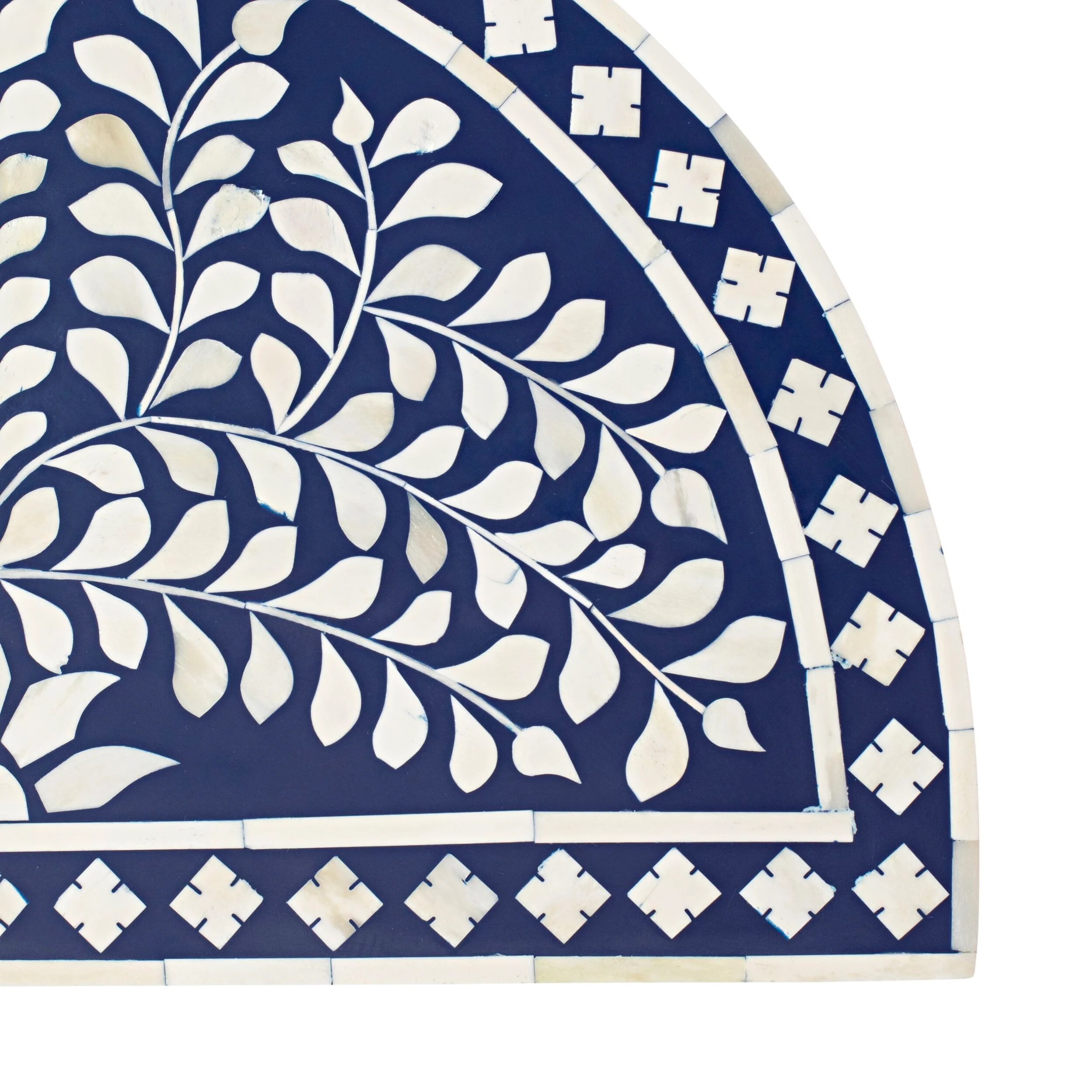 Bone Inlay Half Moon Side Table Blue with Gold Frame 53cm - Image 4
