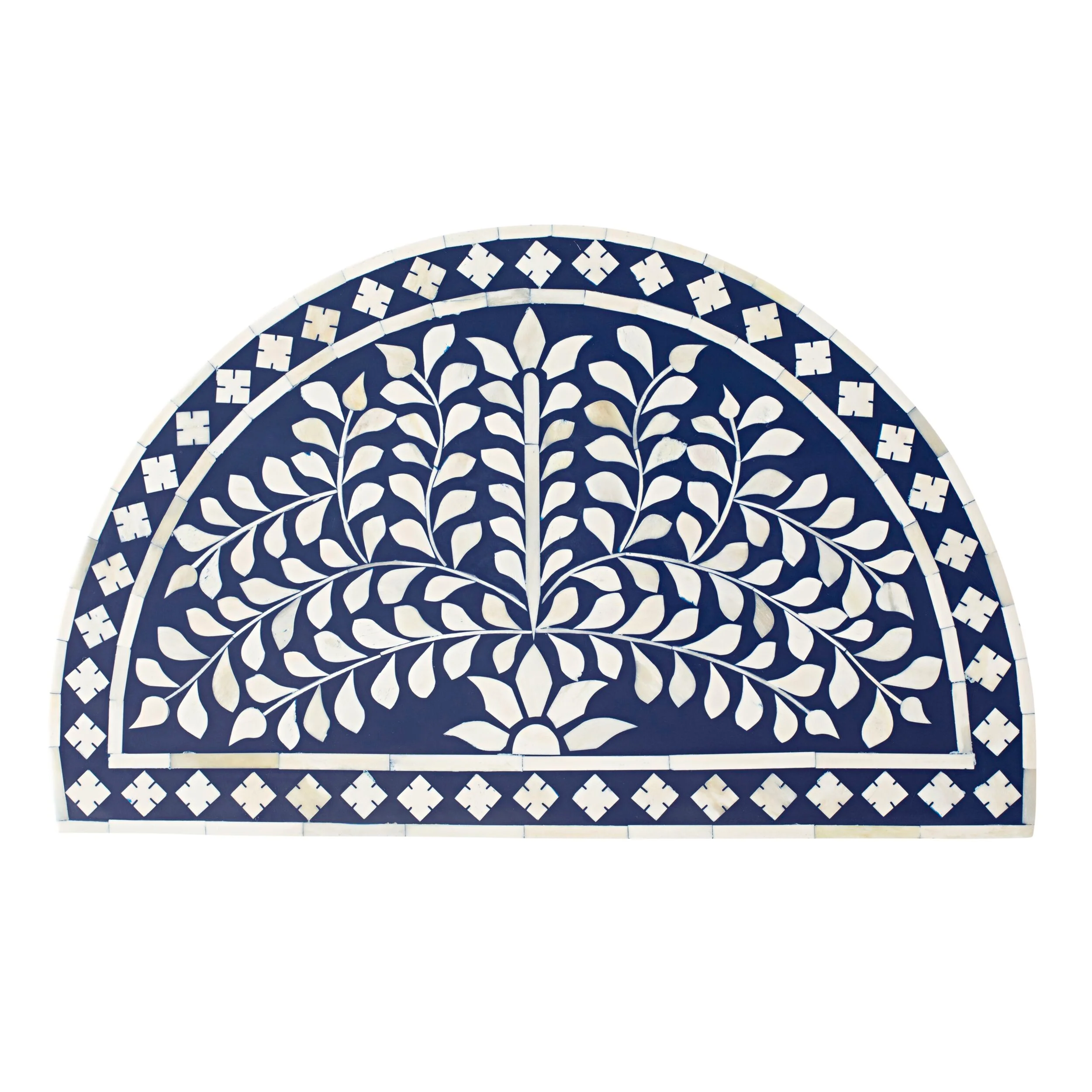 Bone Inlay Half Moon Side Table Blue with Gold Frame 53cm - Image 5