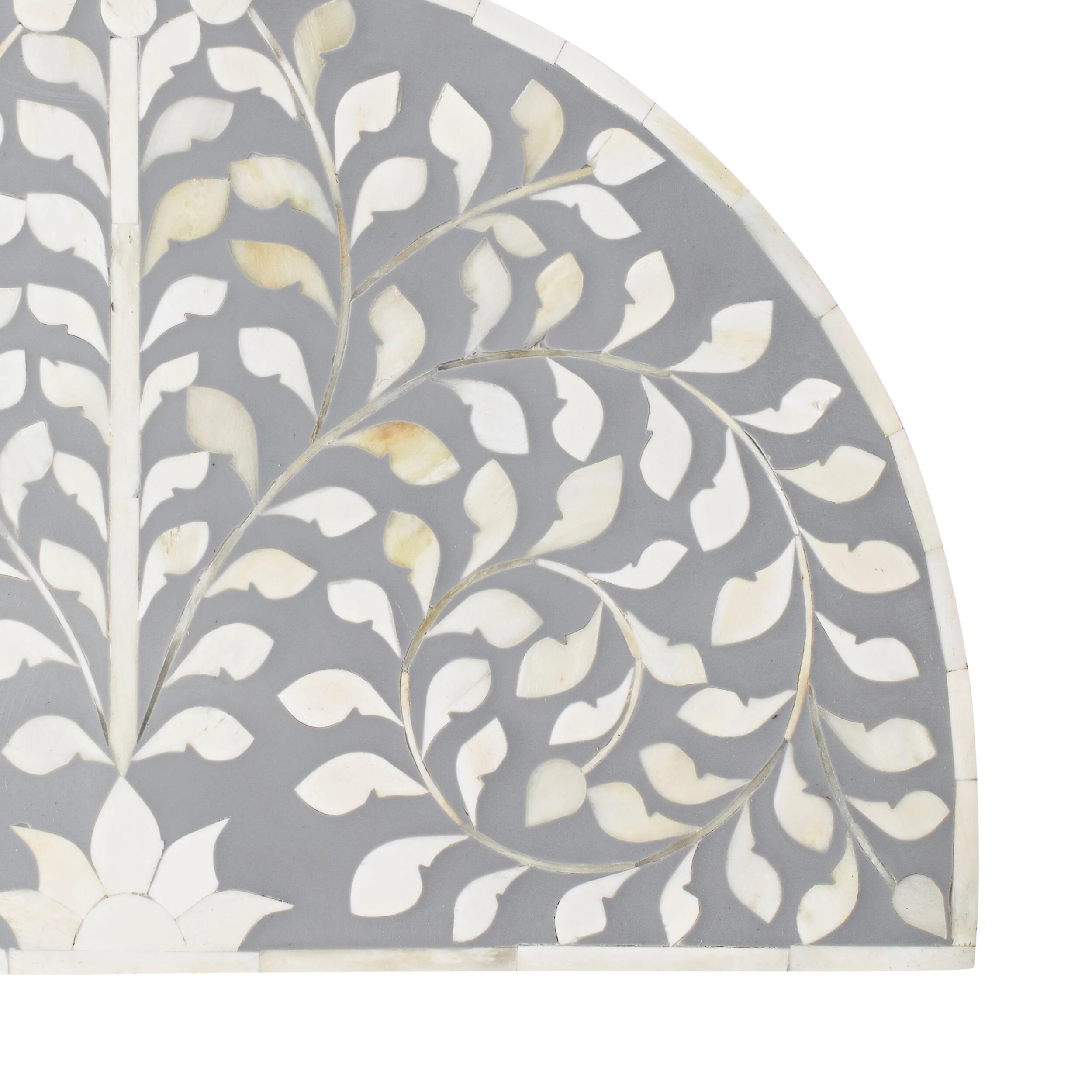 Bone Inlay Half Moon Side Table Grey with Gold Frame 44cm - Image 4