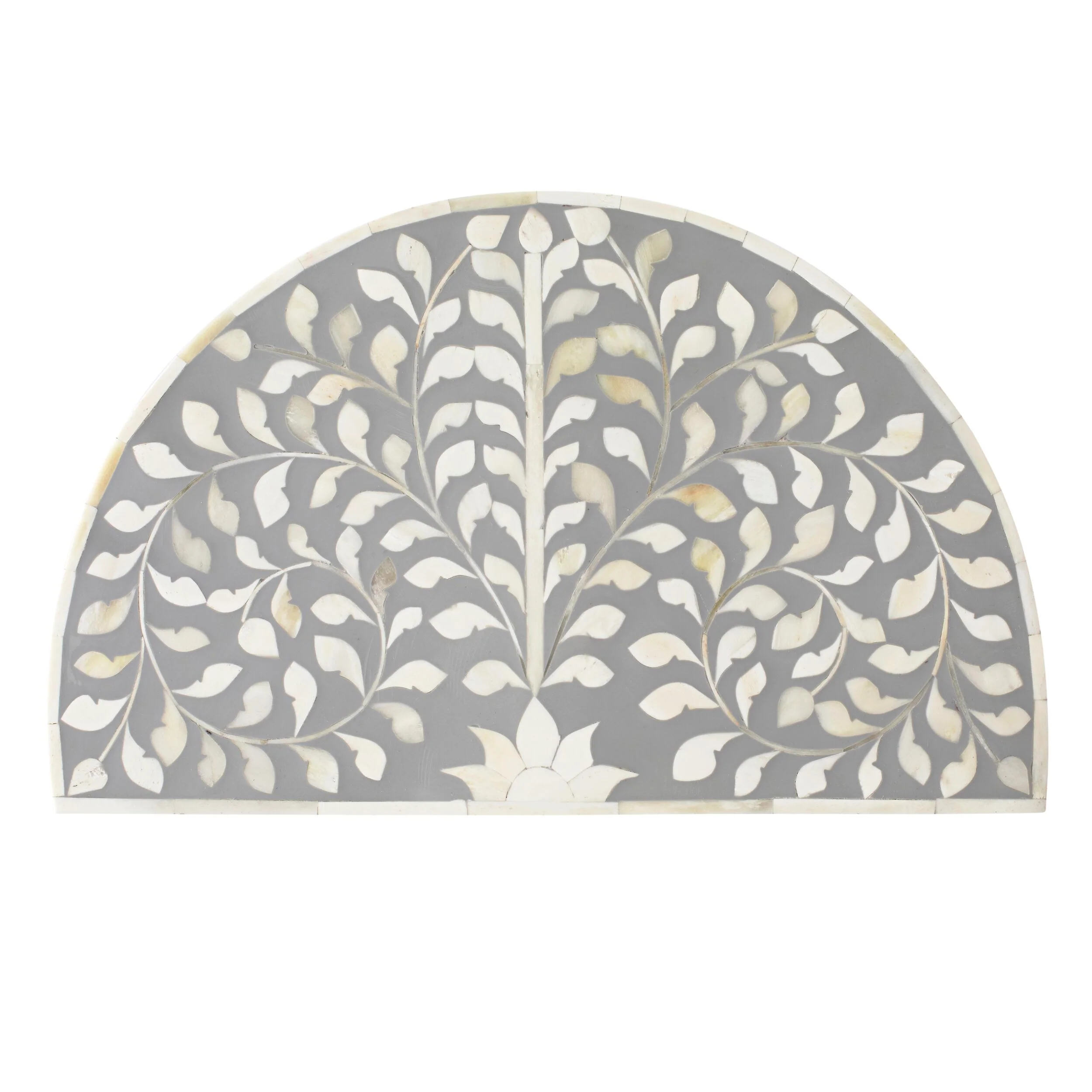Bone Inlay Half Moon Side Table Grey with Gold Frame 44cm - Image 5