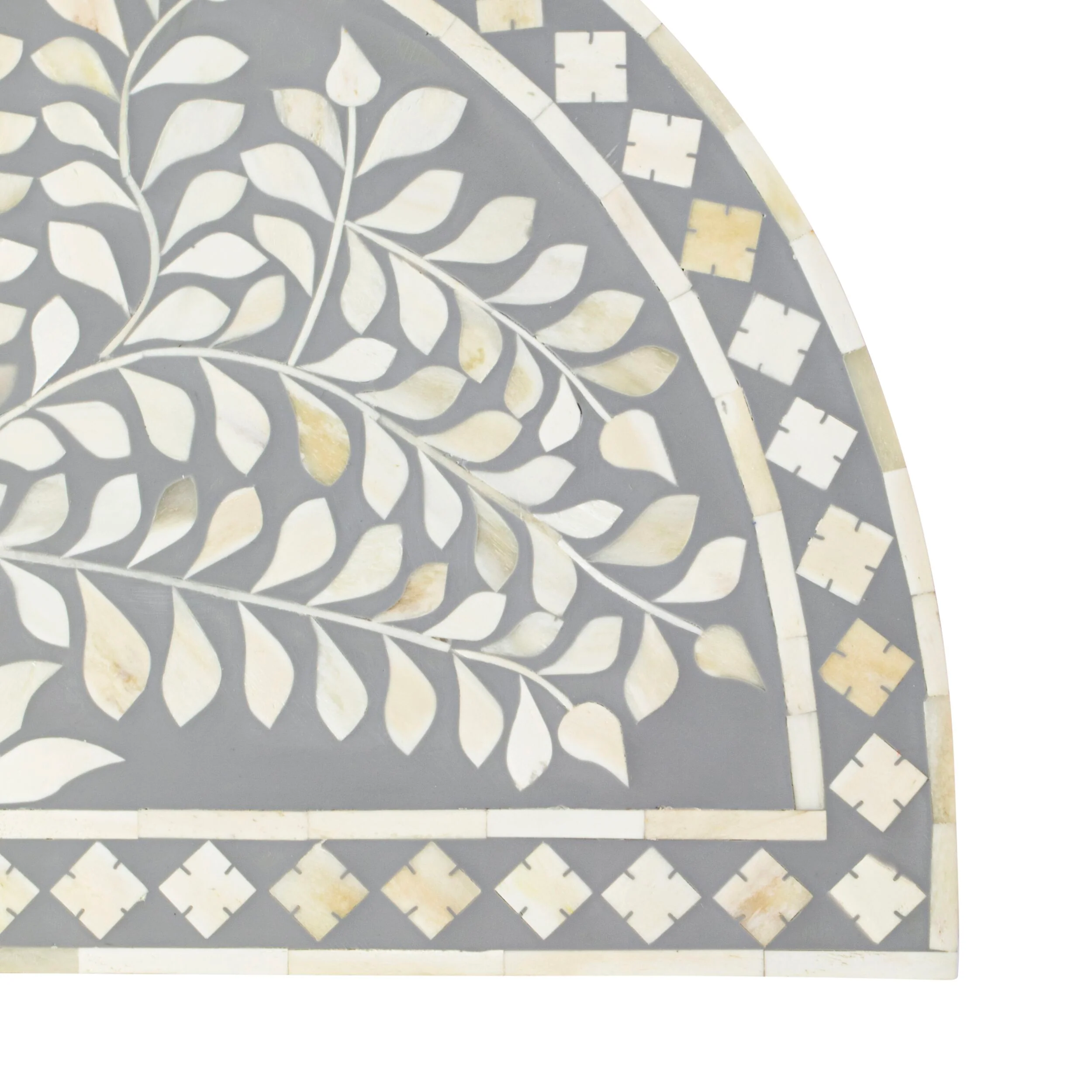 Bone Inlay Half Moon Side Table Grey with Gold Frame 53cm - Image 4