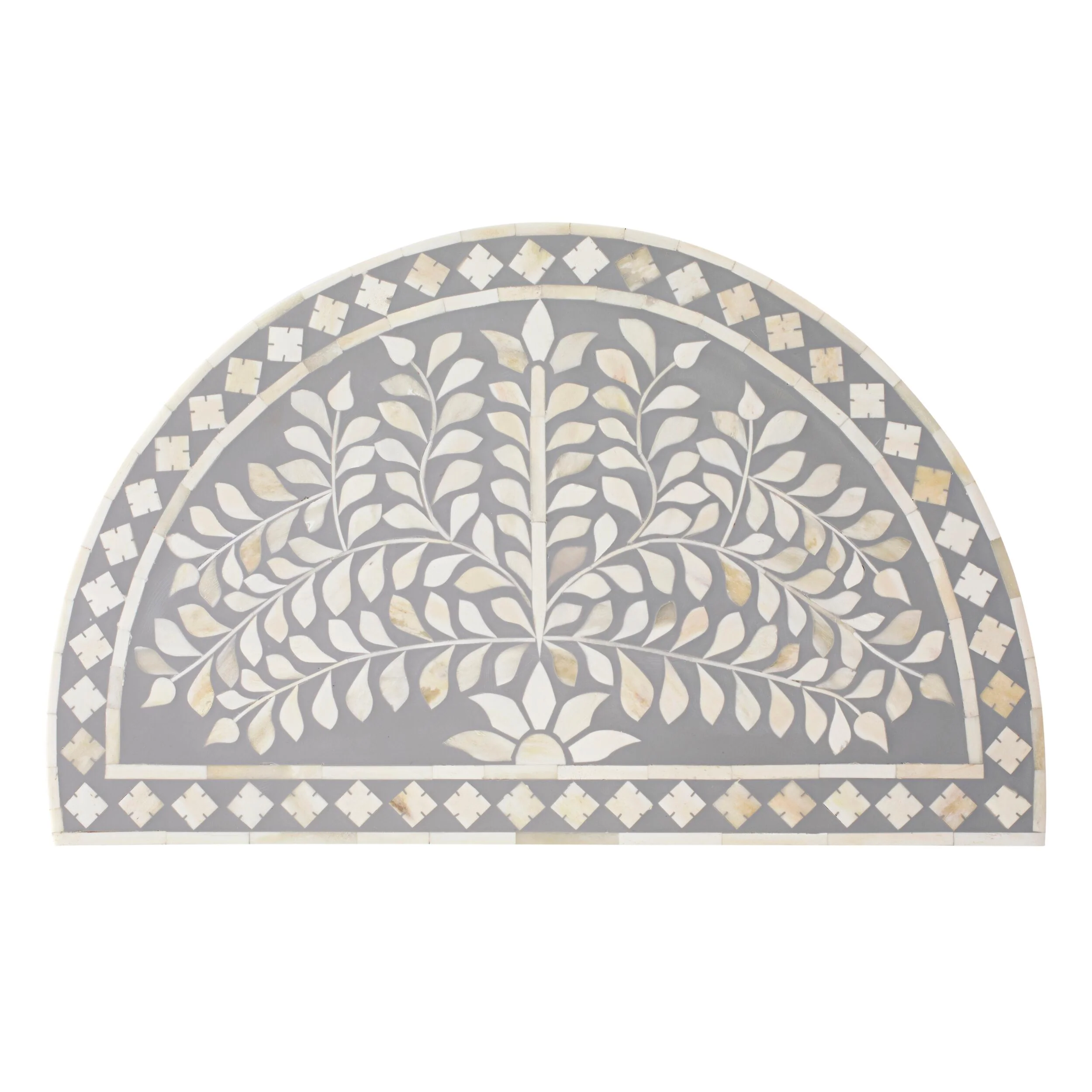 Bone Inlay Half Moon Side Table Grey with Gold Frame 53cm - Image 5
