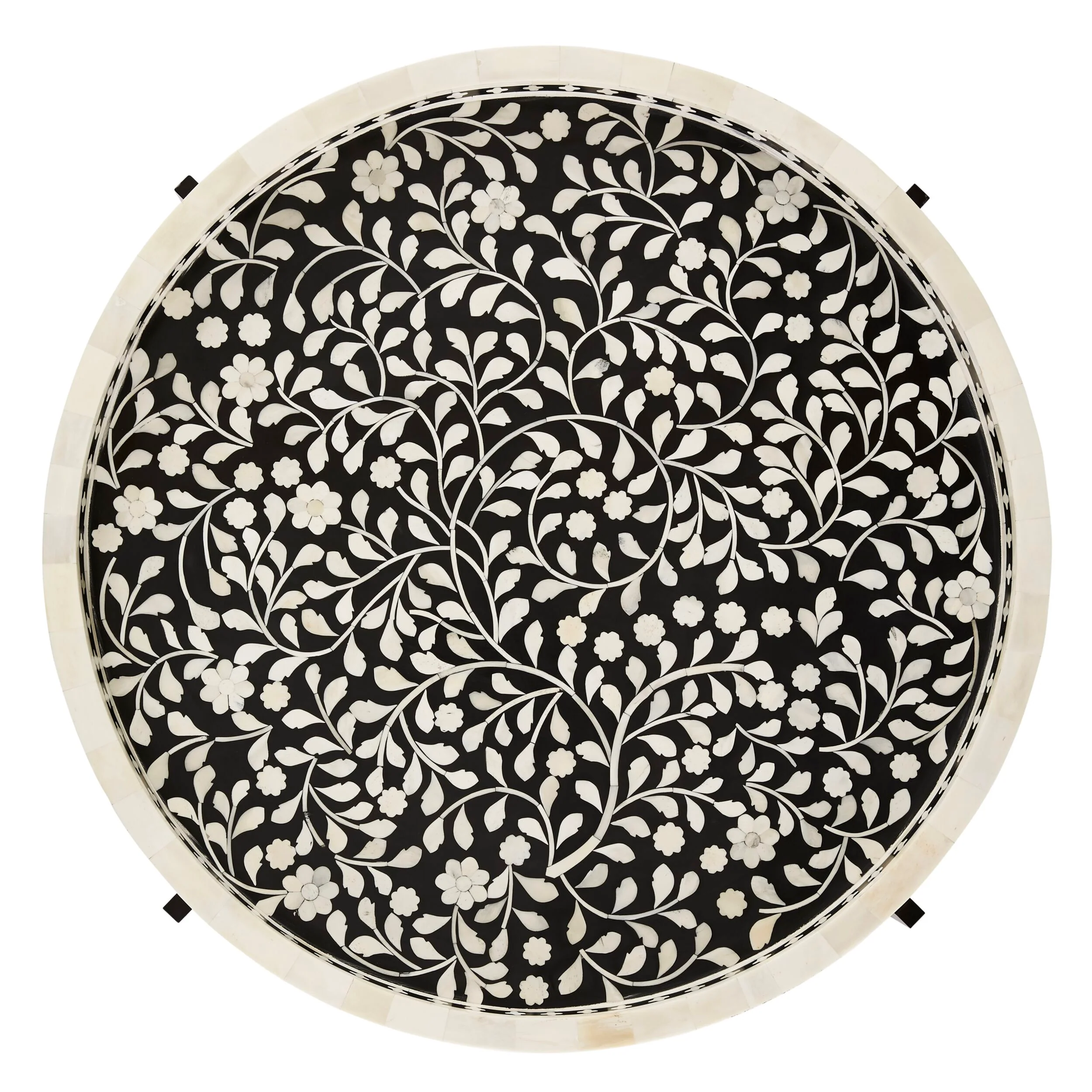 Bone Inlay Round Coffee Table Black with Black Frame 75cm - Image 4