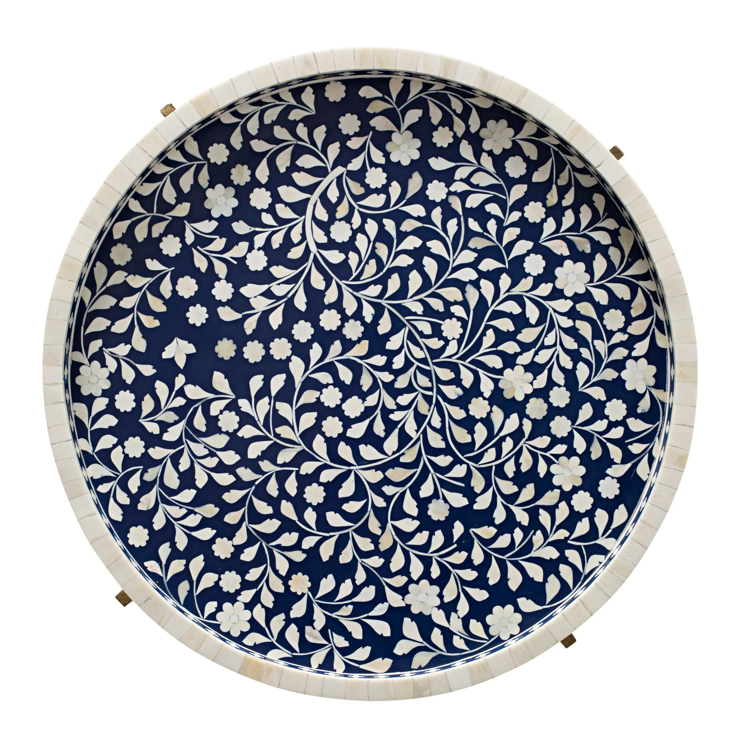 Bone Inlay Round Coffee Table Blue with Gold Frame 75cm - Image 4