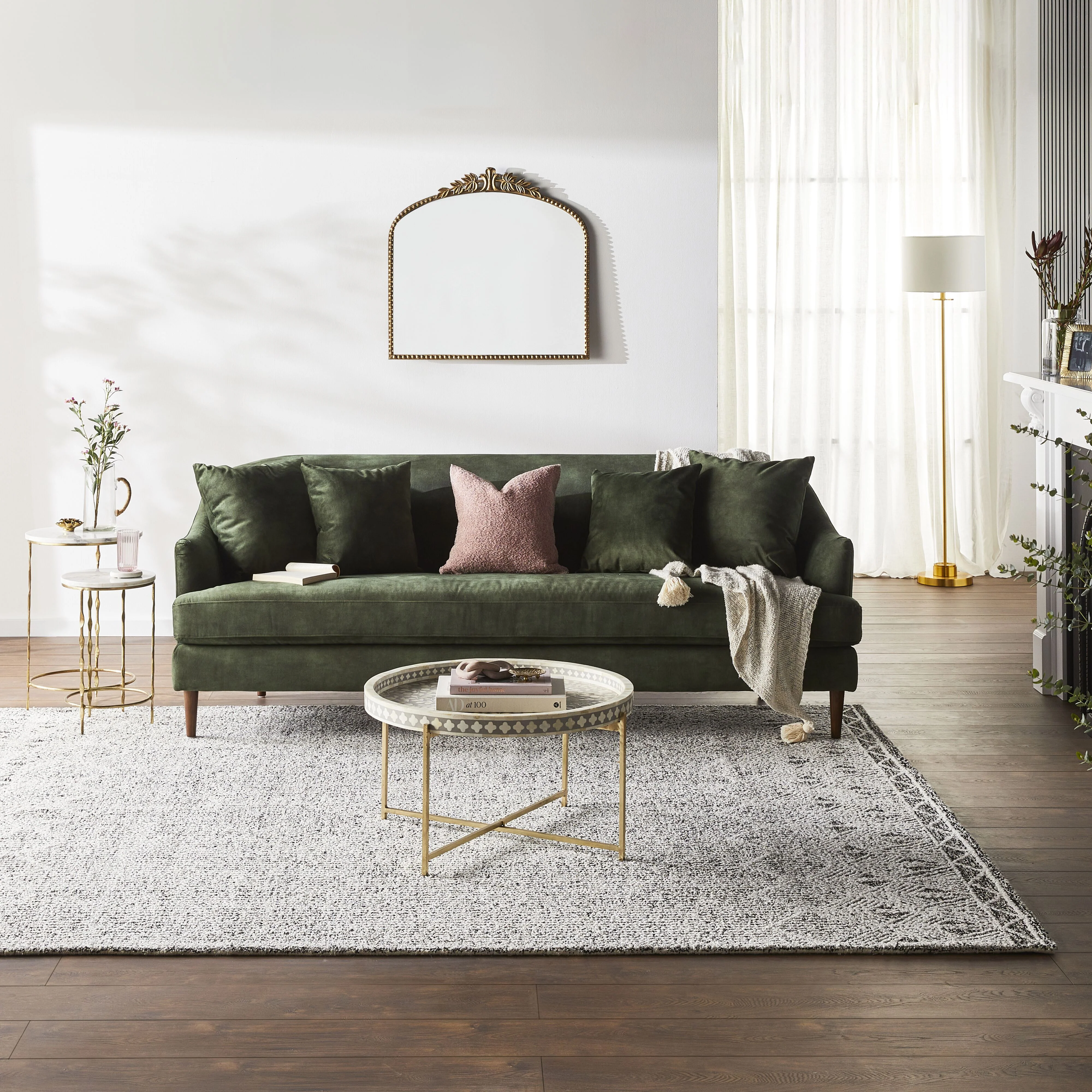 Bone Inlay Round Coffee Table Grey with Gold Frame 75cm - Image 7