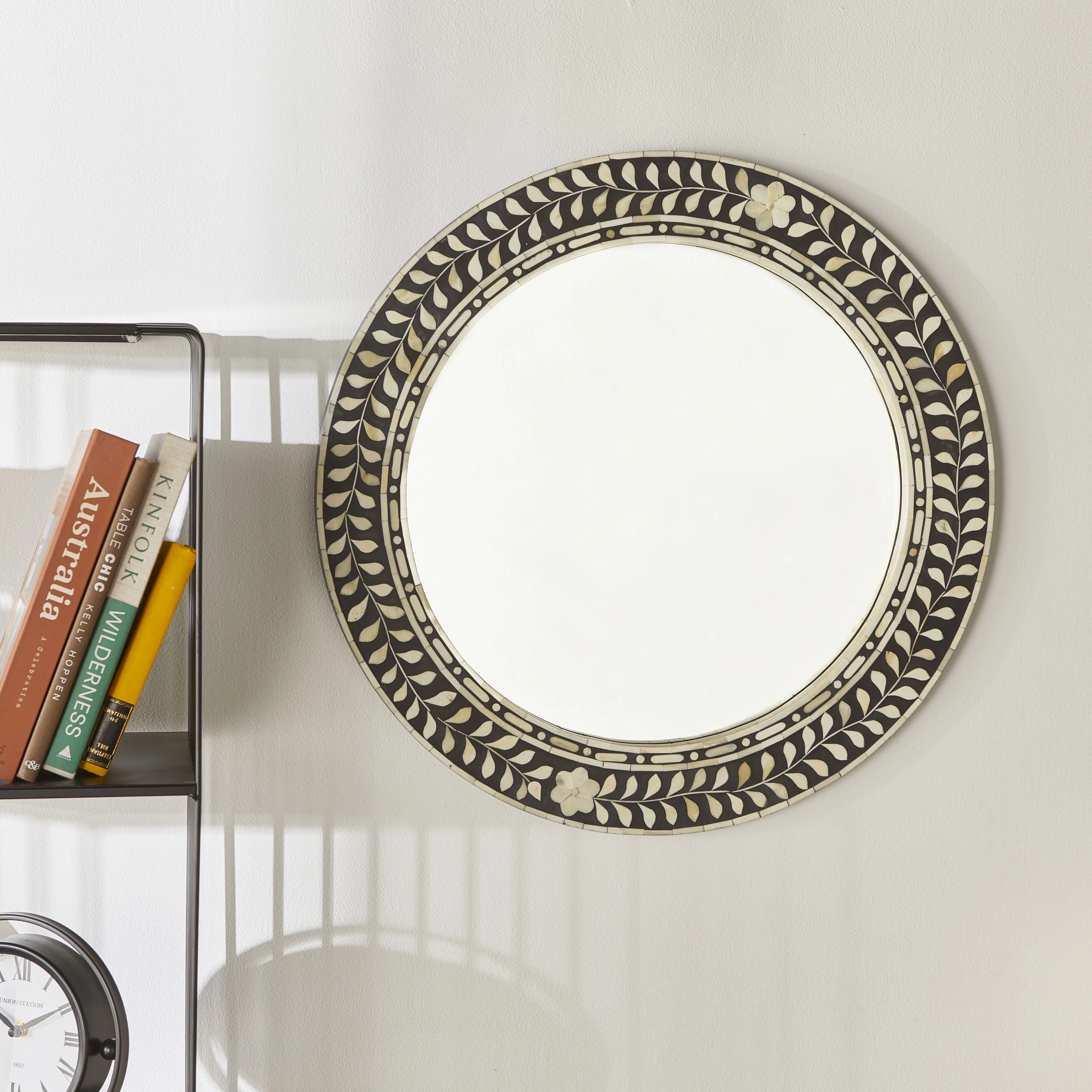 Bone Inlay Round Mirror Black and White 60cm - Image 6