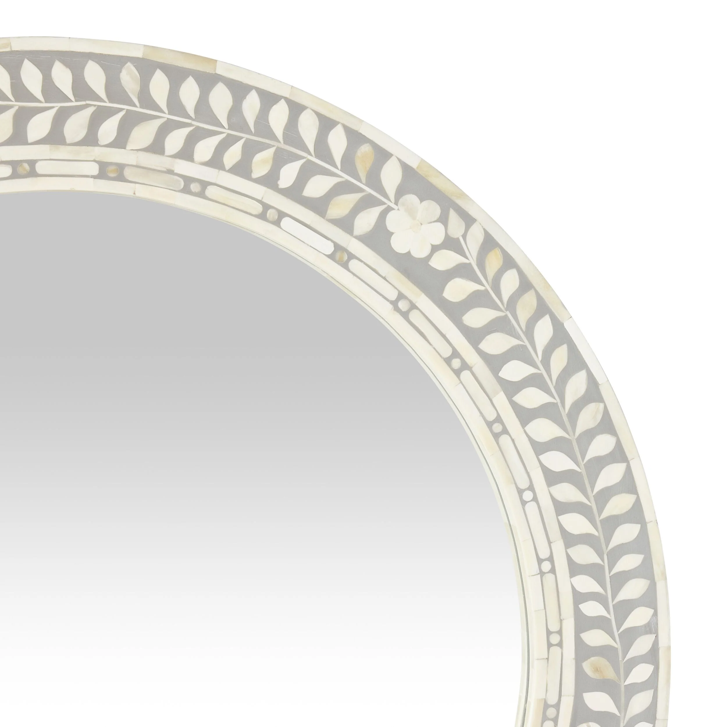 Bone Inlay Round Mirror Grey and White 90cm - Image 2