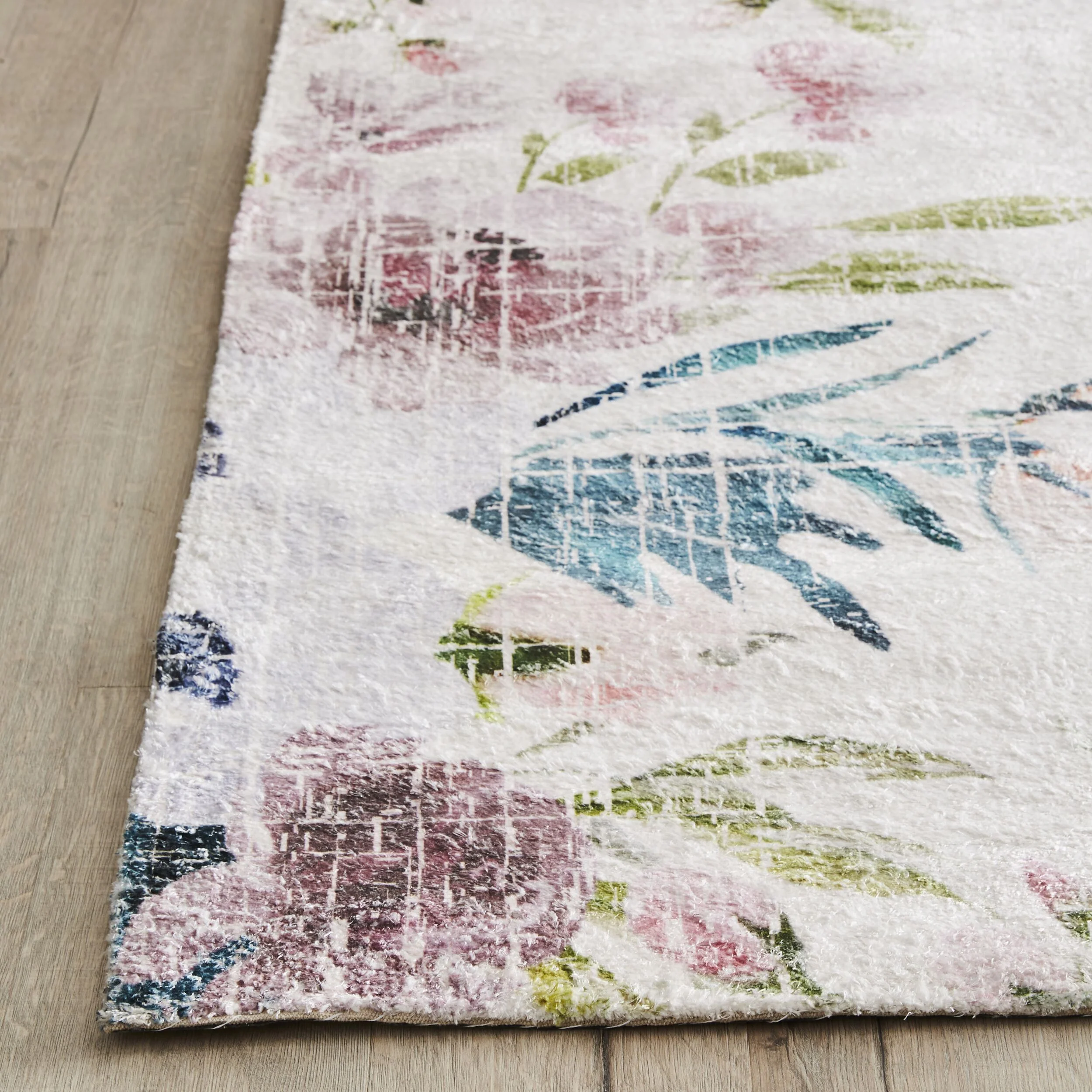 Botanical Snow Digital Printed Tufted Shaggy Rug 240x150cm - Image 4