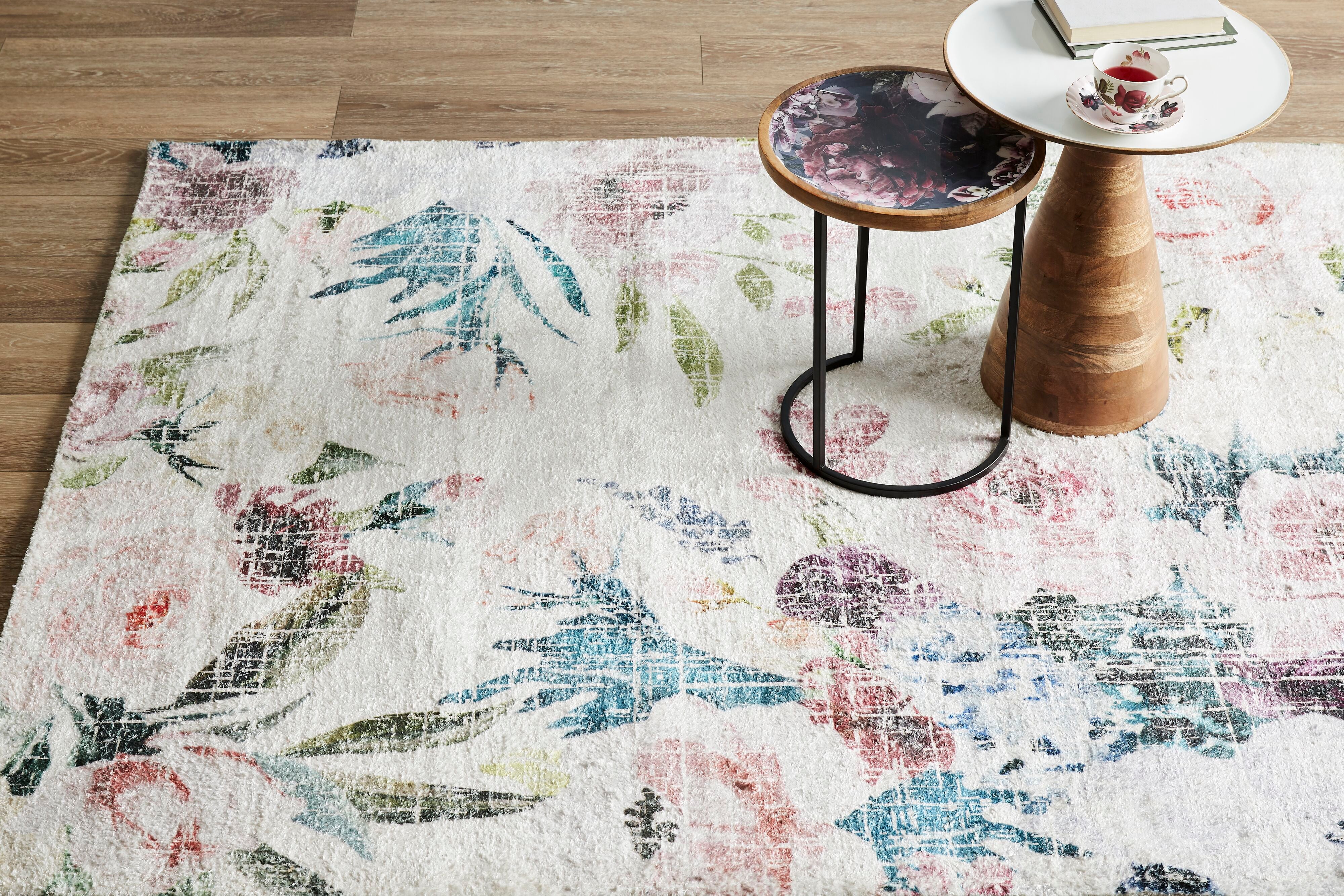 Botanical Snow Digital Printed Tufted Shaggy Rug 240x150cm - Image 7