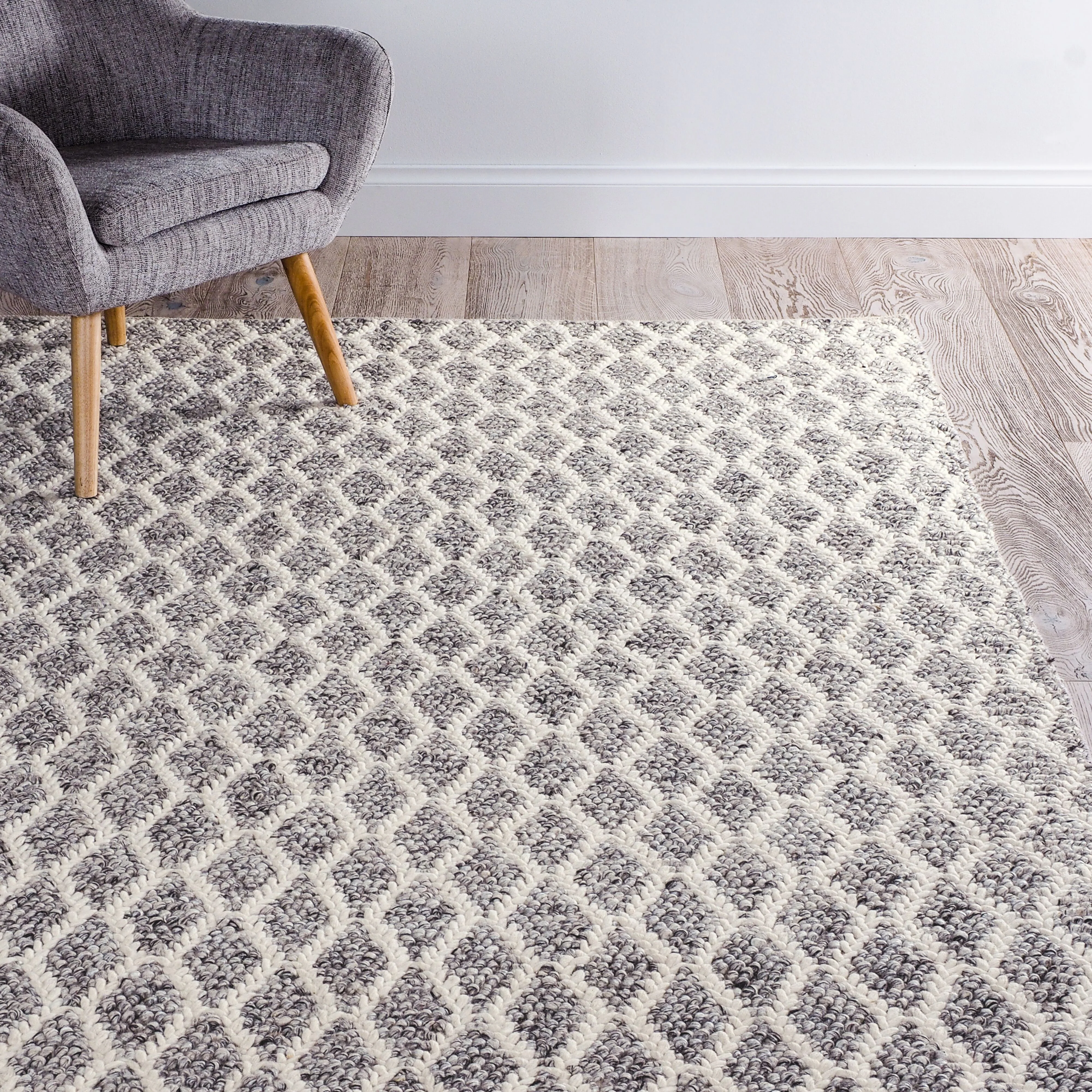 Braided Diamond Hand Woven Grey & Cream Wool Rug 240 x 300 cm - Image 7