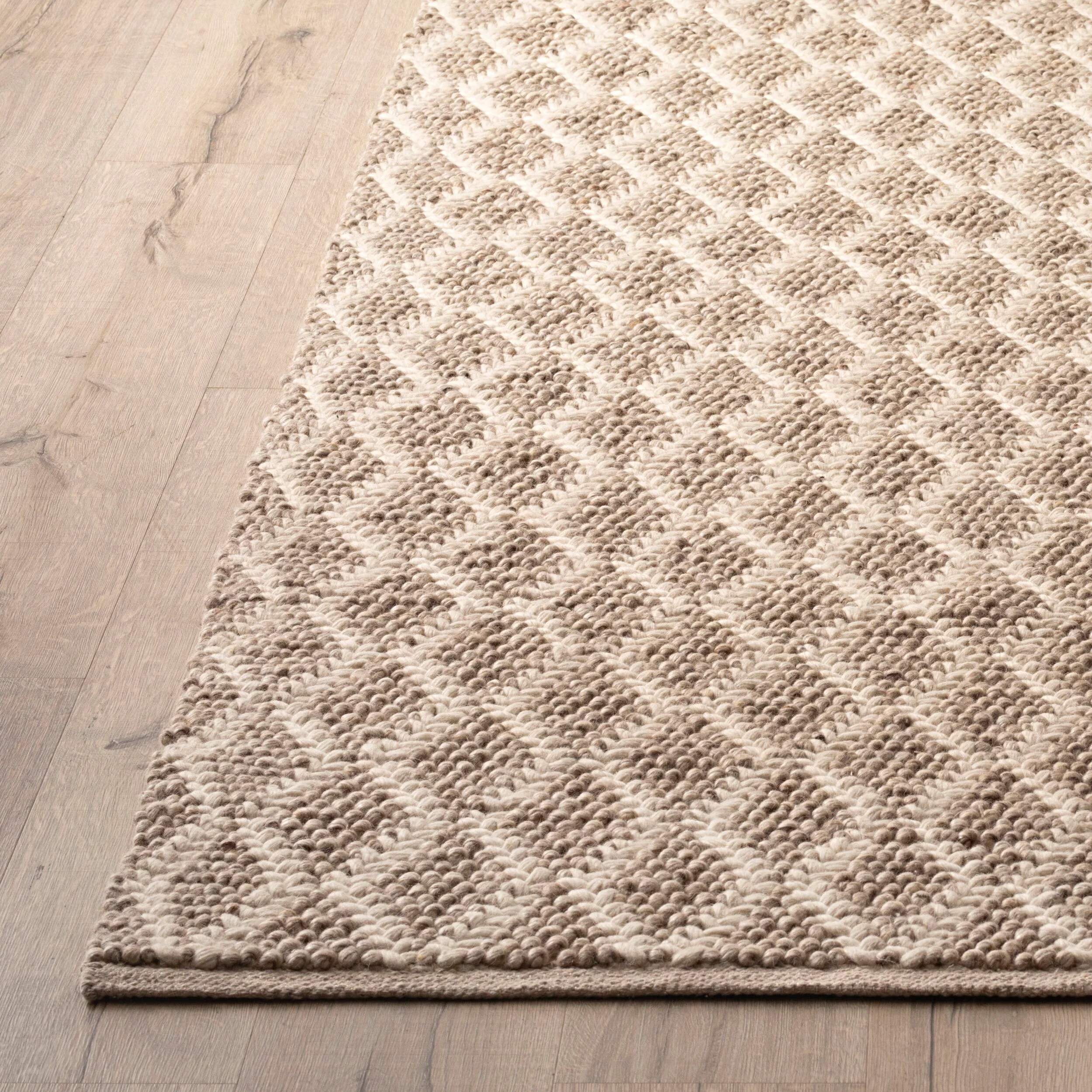 Braided Diamond Hand Woven Wool Blend Natural & Cream Rug 300x240cm - Image 2