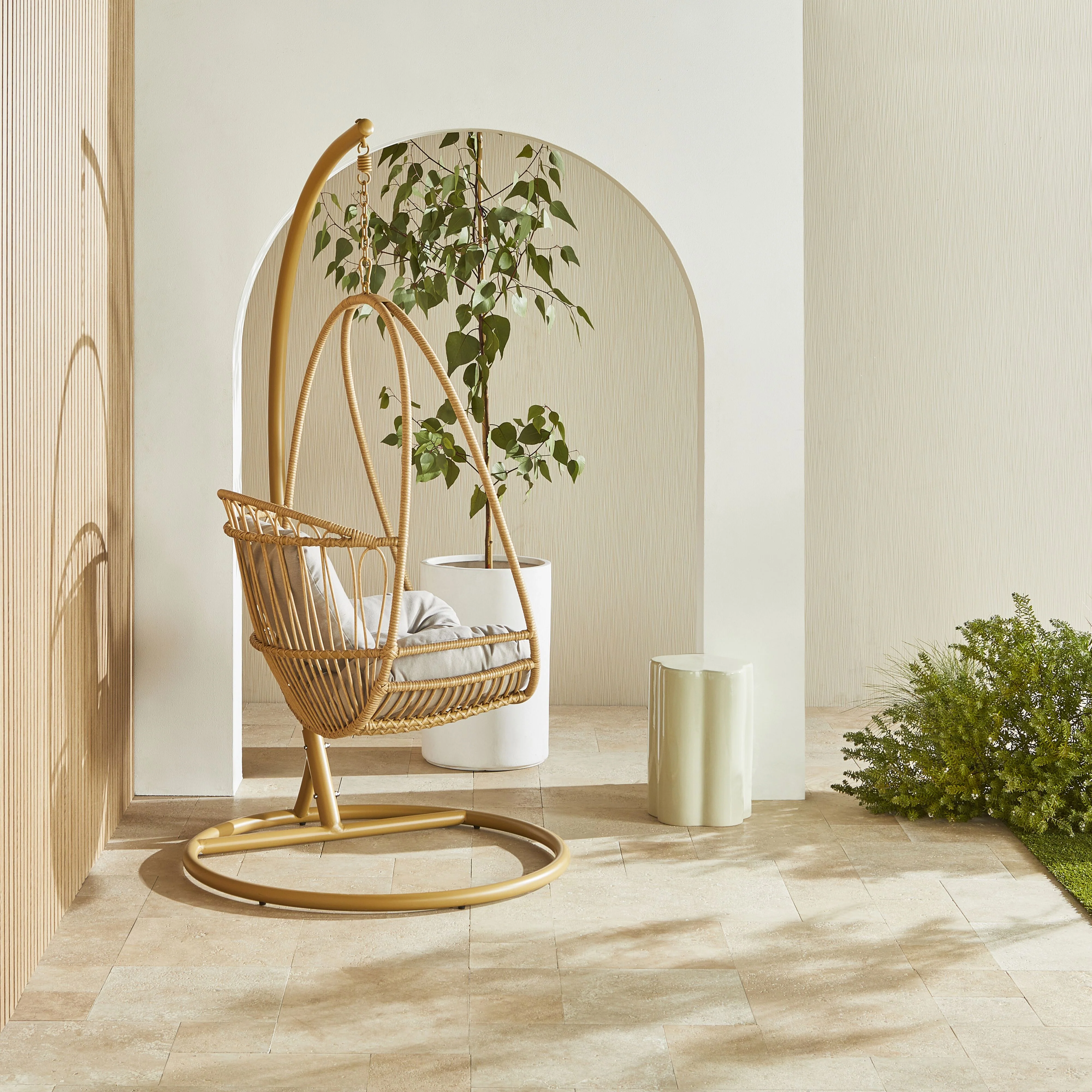 Byron Hanging Chair Natural/Taupe Grey Cushion - Image 4