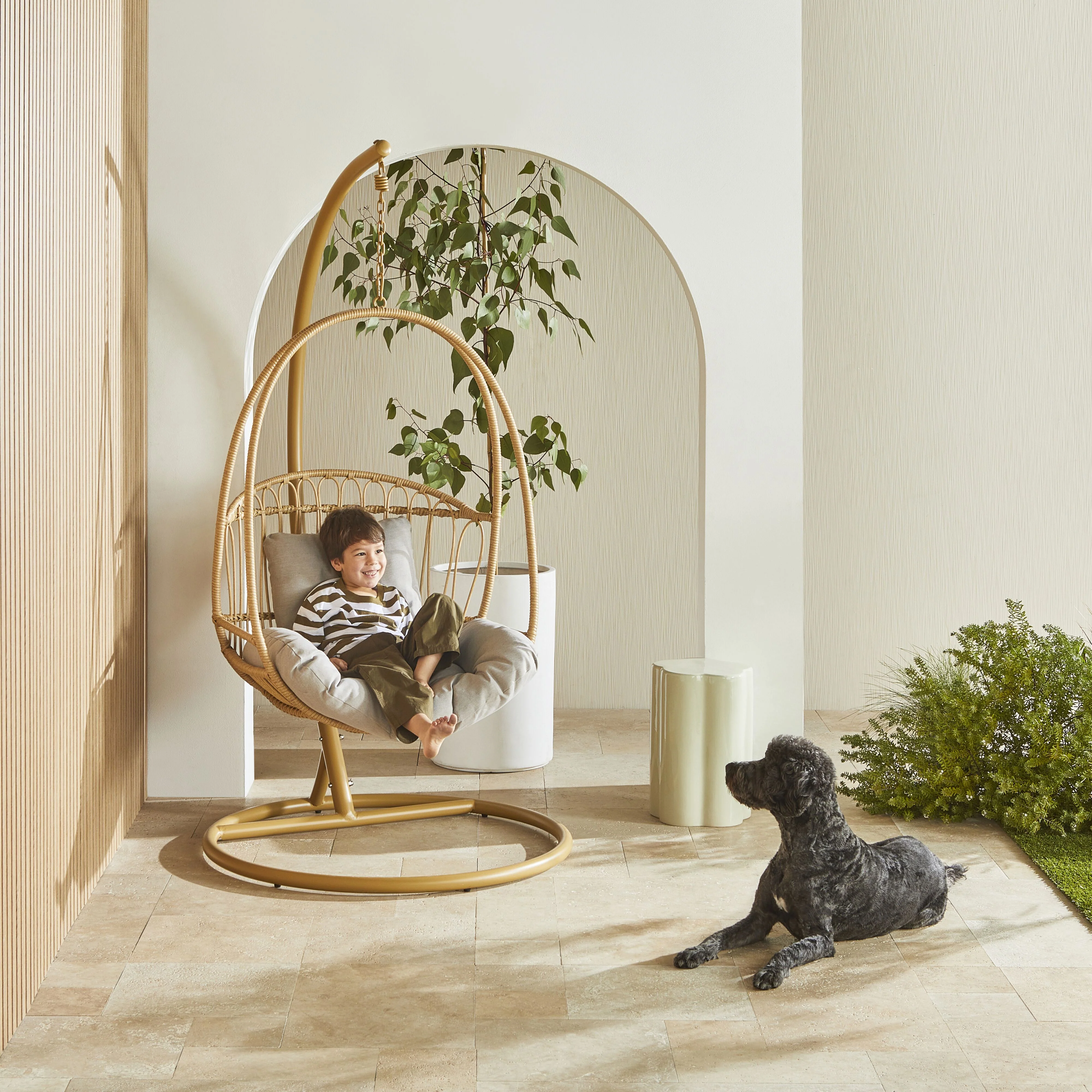 Byron Hanging Chair Natural/Taupe Grey Cushion - Image 5