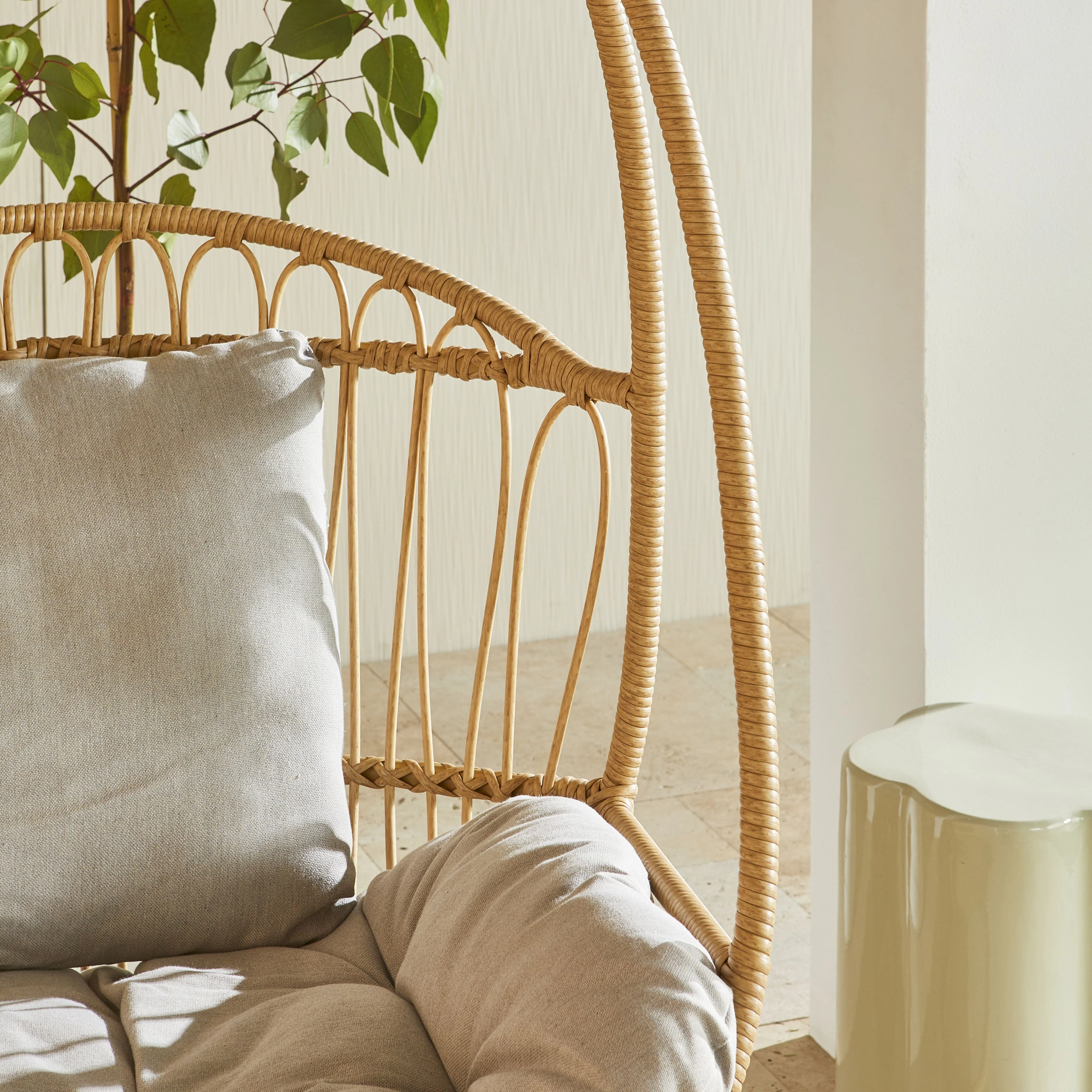 Byron Hanging Chair Natural/Taupe Grey Cushion - Image 6
