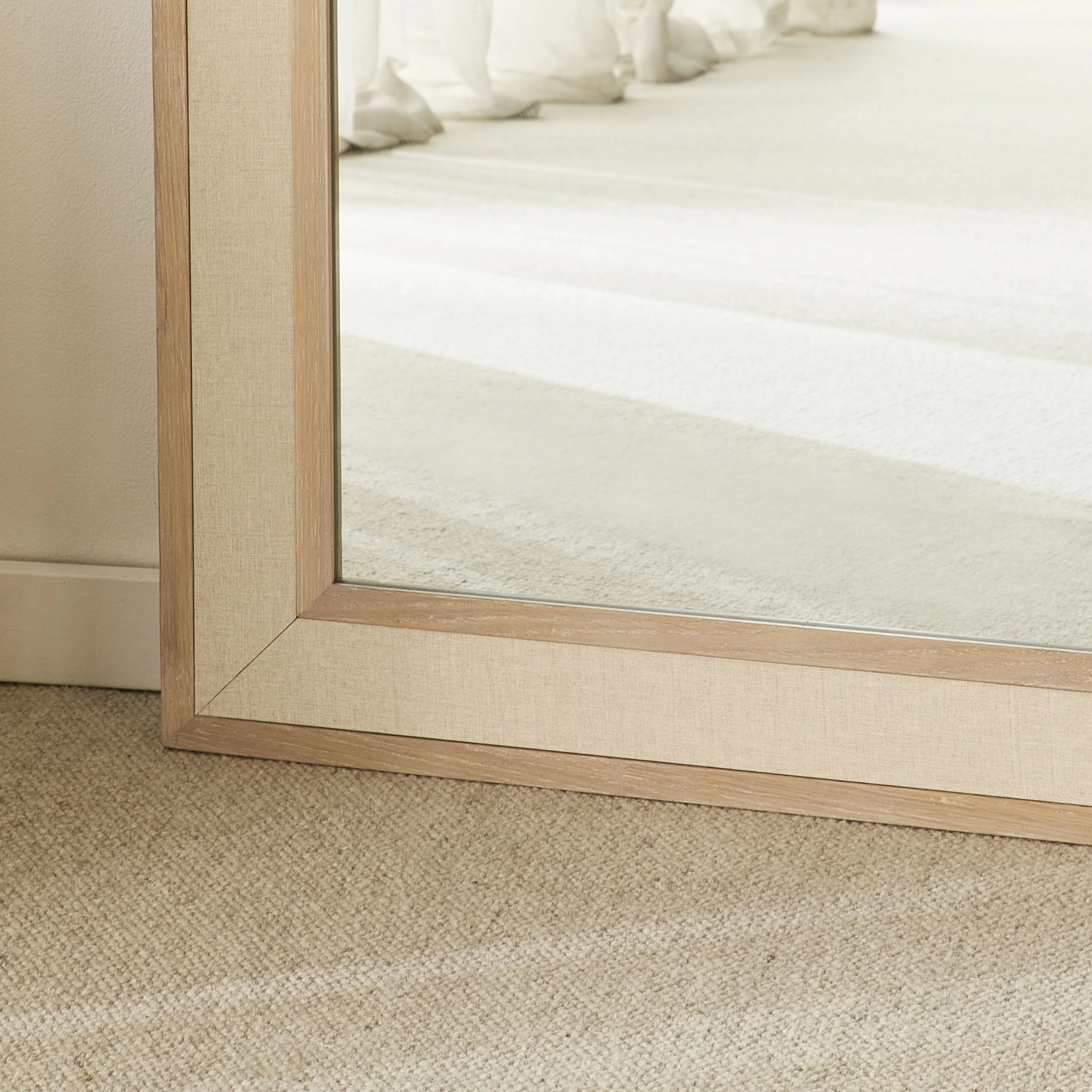 Cannes White Washed Oak & Linen Insert Floor Mirror 170x80cm - Image 6