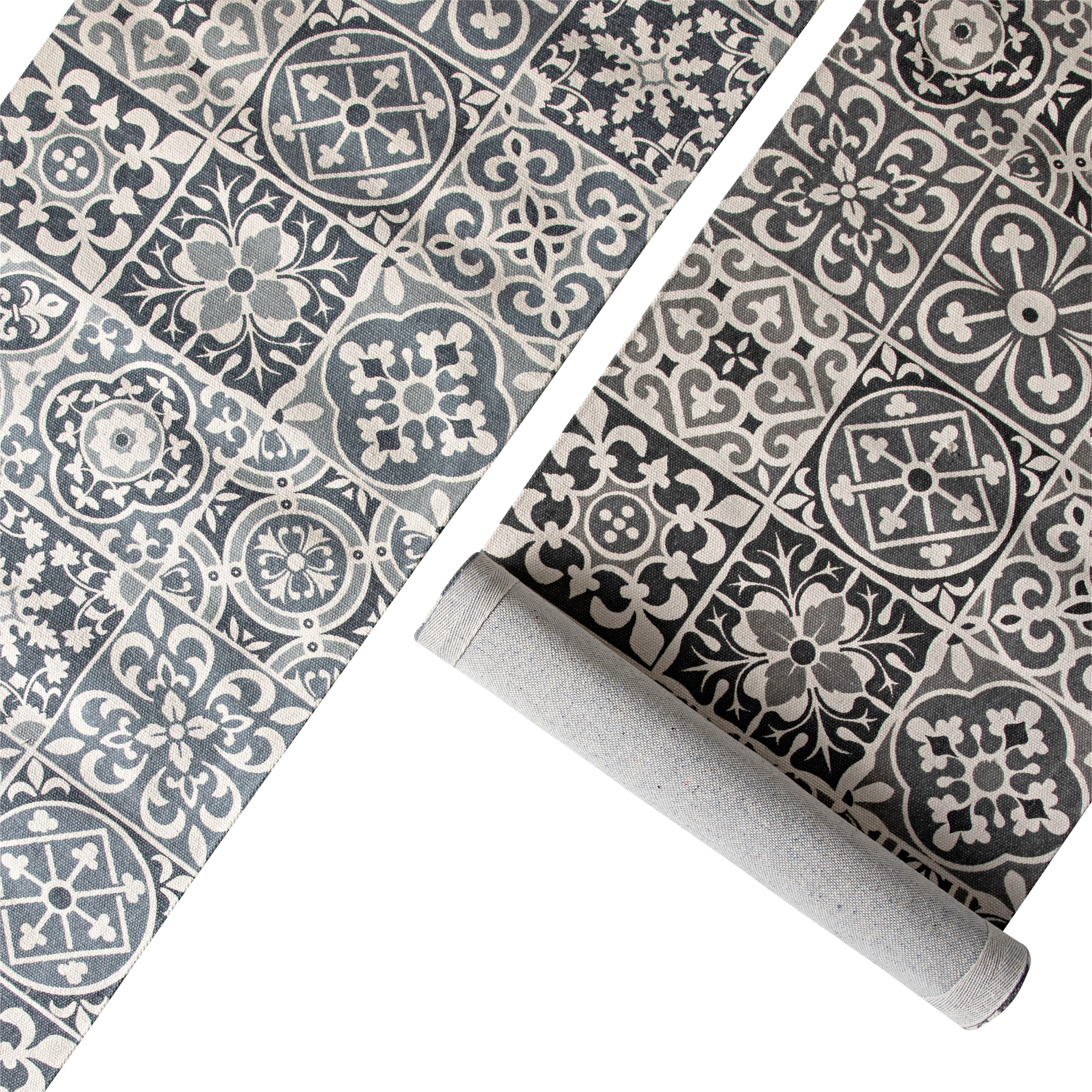 Carrelage Tile Hand Woven Soft Grey And Blue Rug Runner 200x70cm - Image 4