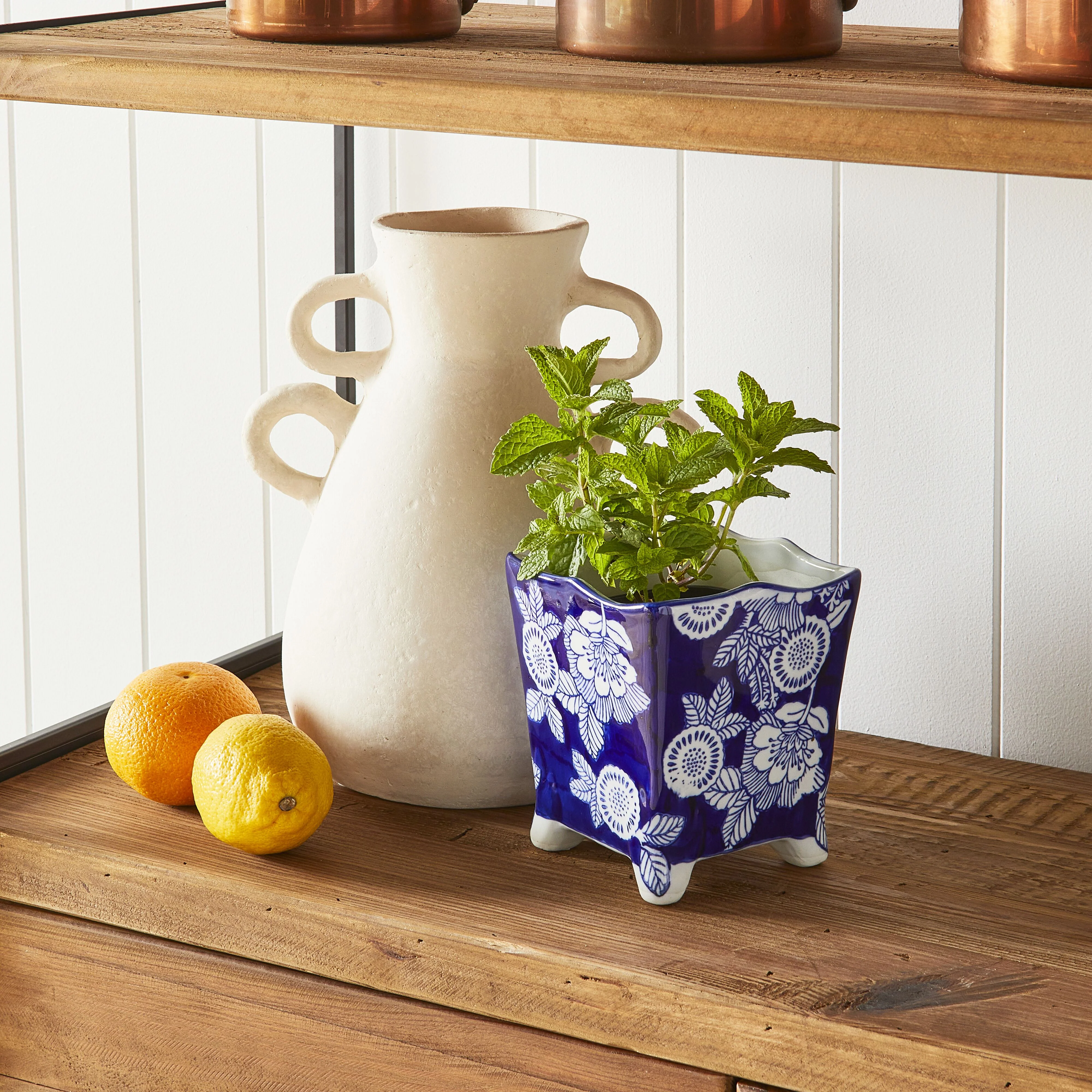 Celadon Tapestry Floral Plant Pot 15x15x15cm - Image 3