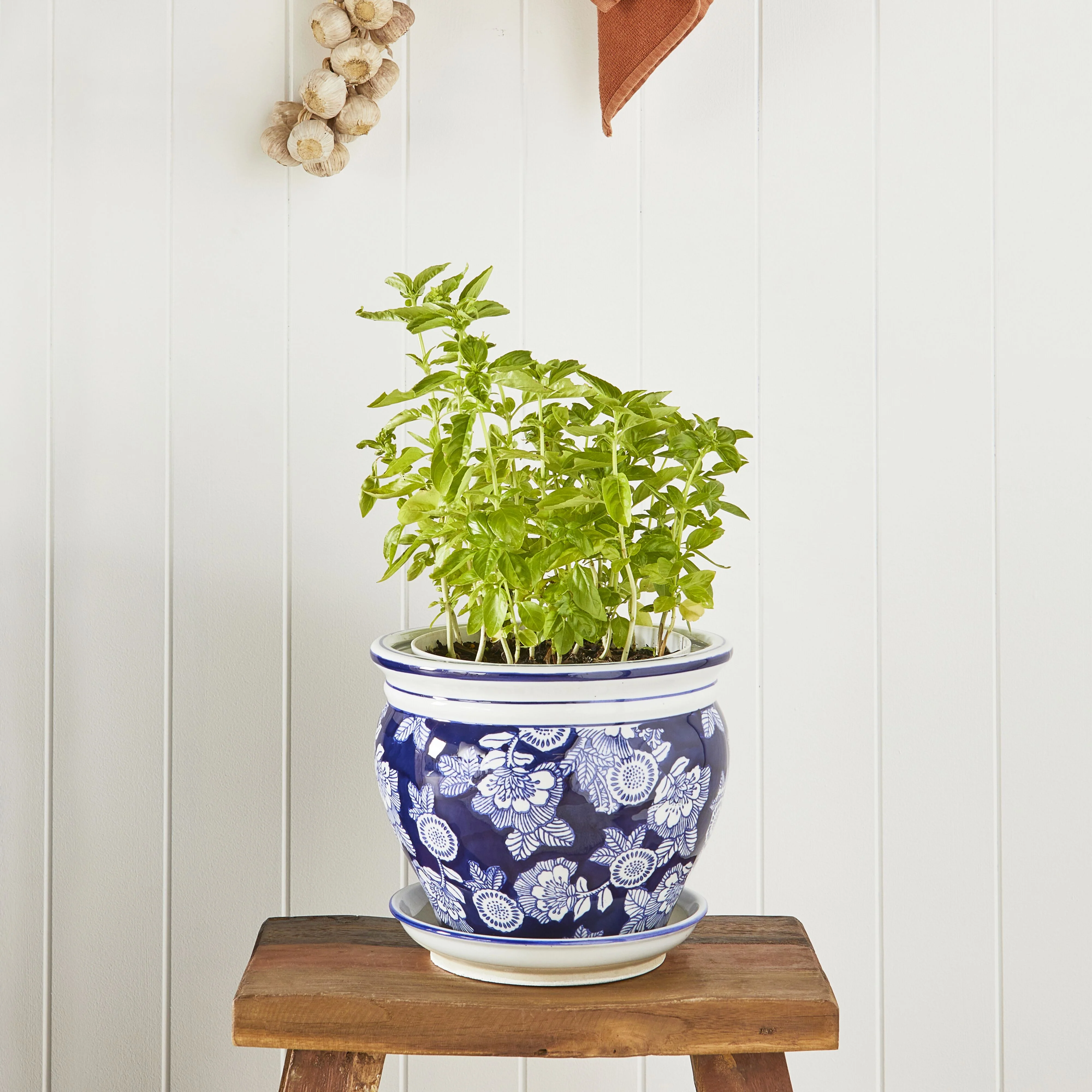 Celadon Tapestry Floral Plant Pot 25x25x20cm - Image 3