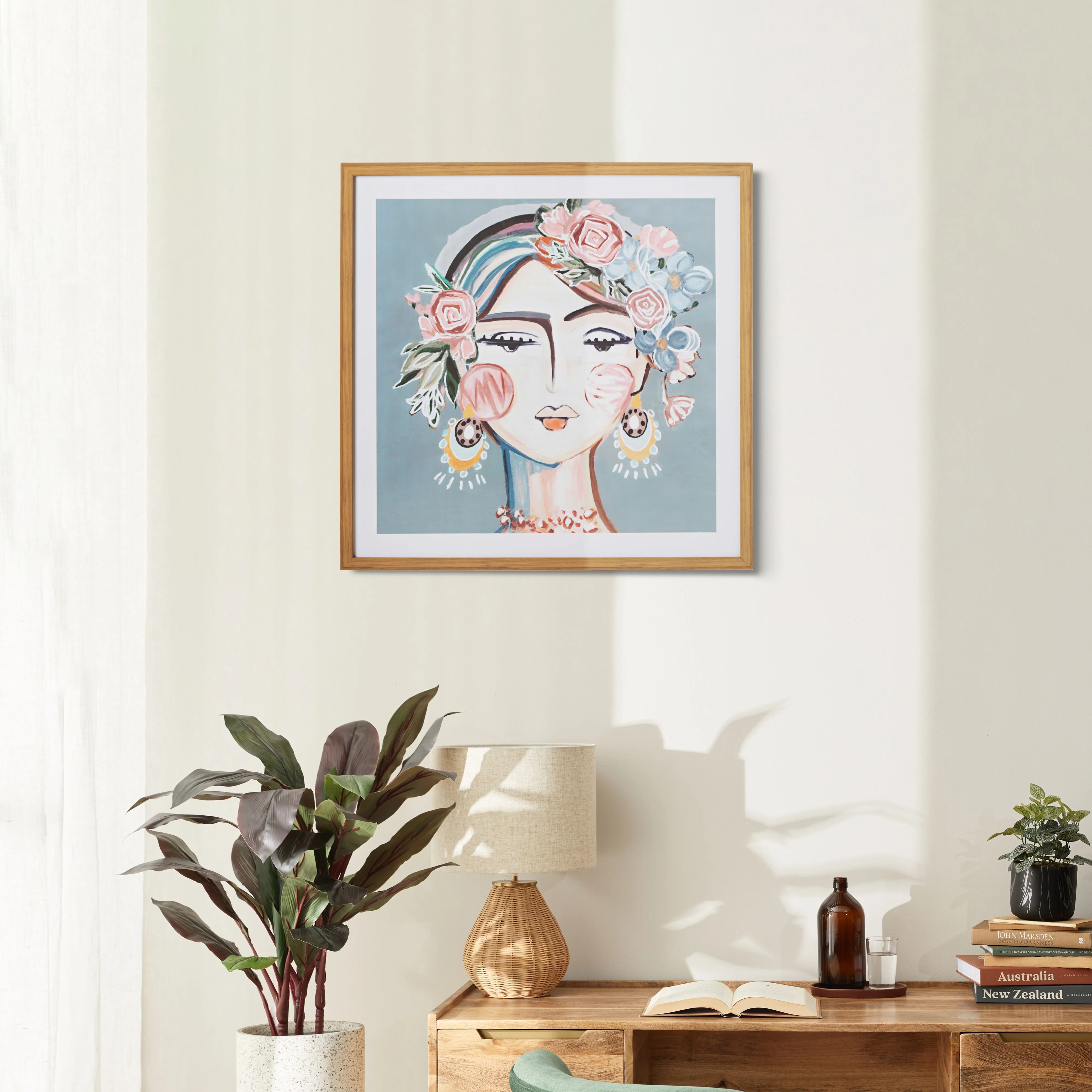 Charmaine Abstract Pink Floral Lady Framed Print 80x80cm - Image 4