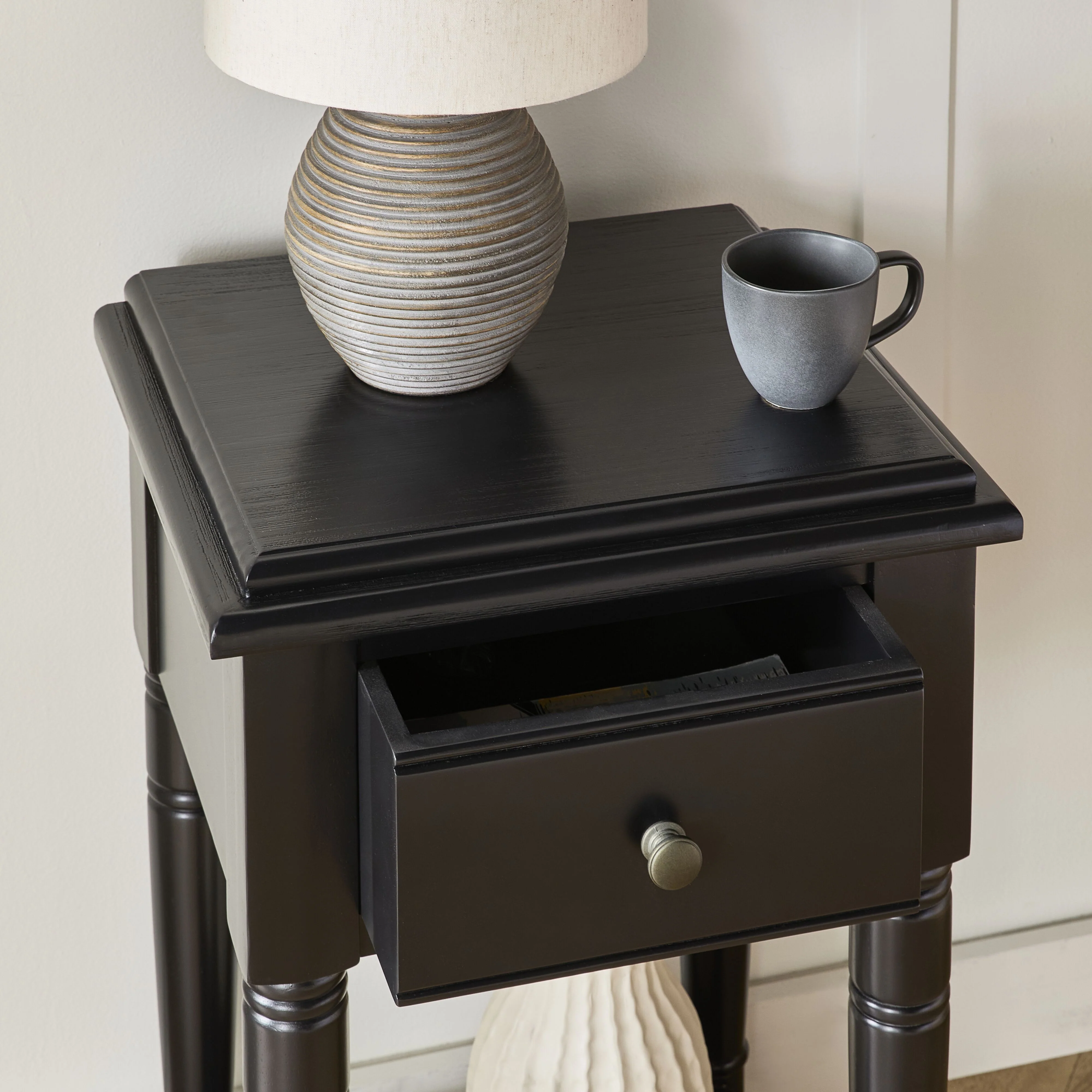 Clover 1 Drawer Bedside Table / Side Table Black - Image 10
