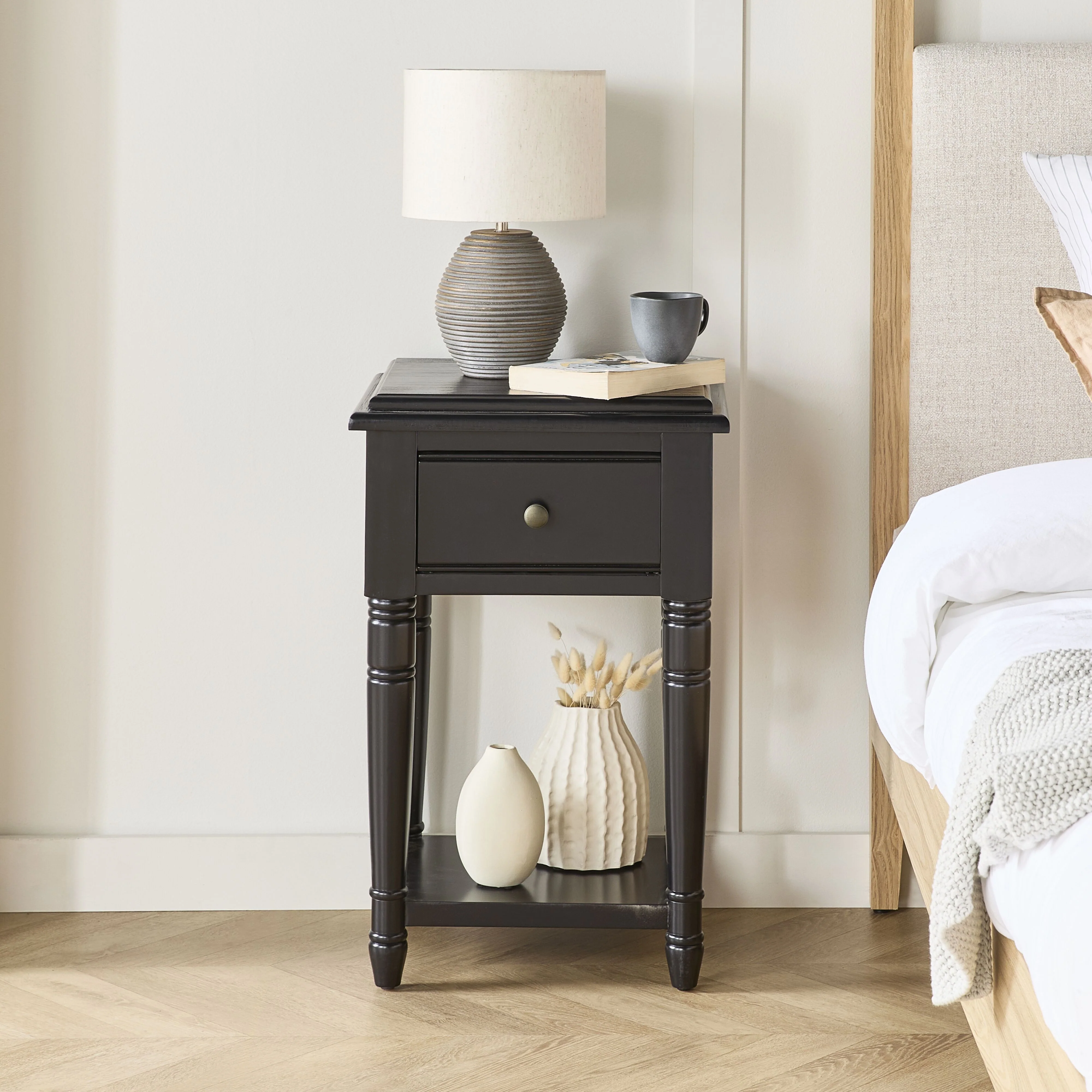 Clover 1 Drawer Bedside Table / Side Table Black - Image 7