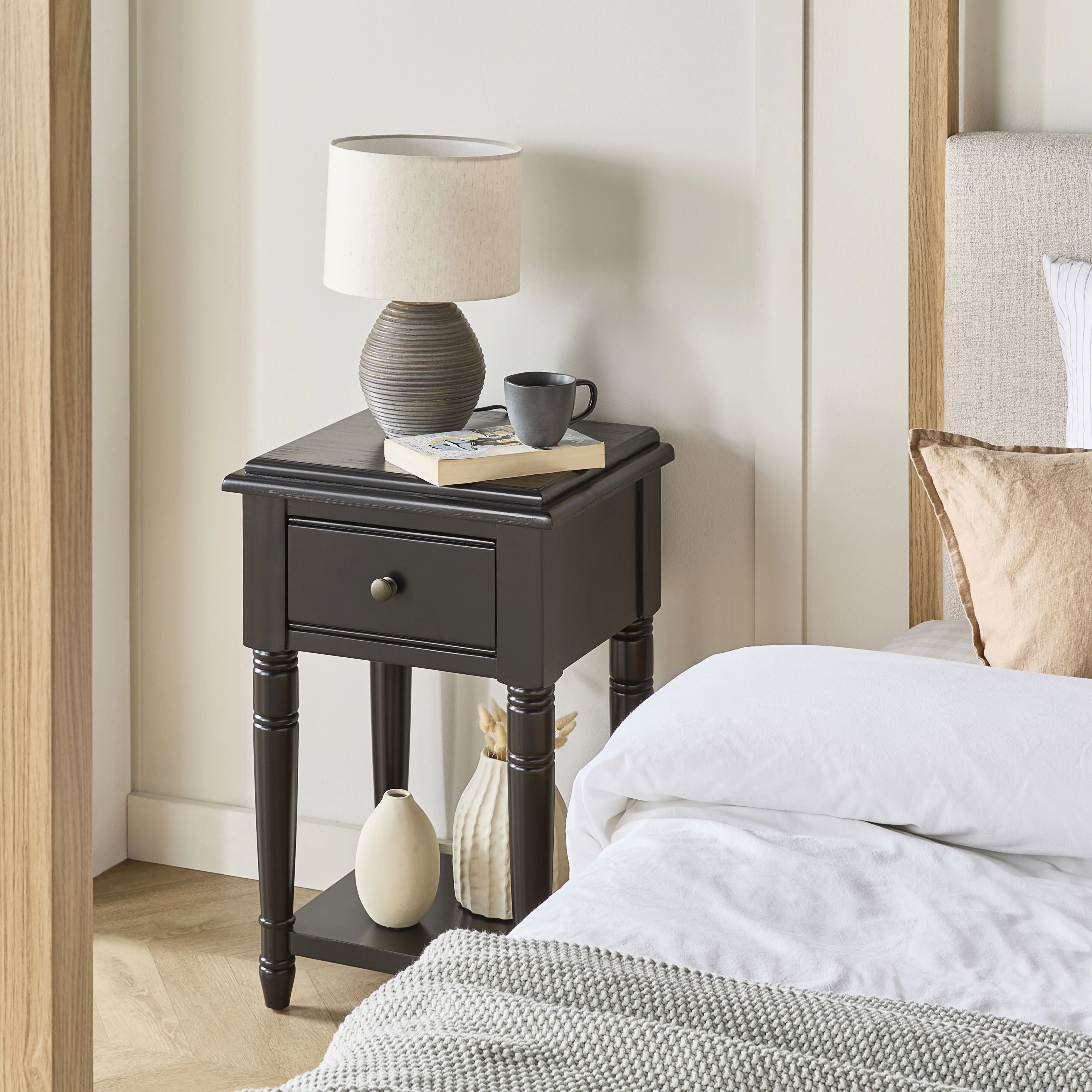 Clover 1 Drawer Bedside Table / Side Table Black - Image 8