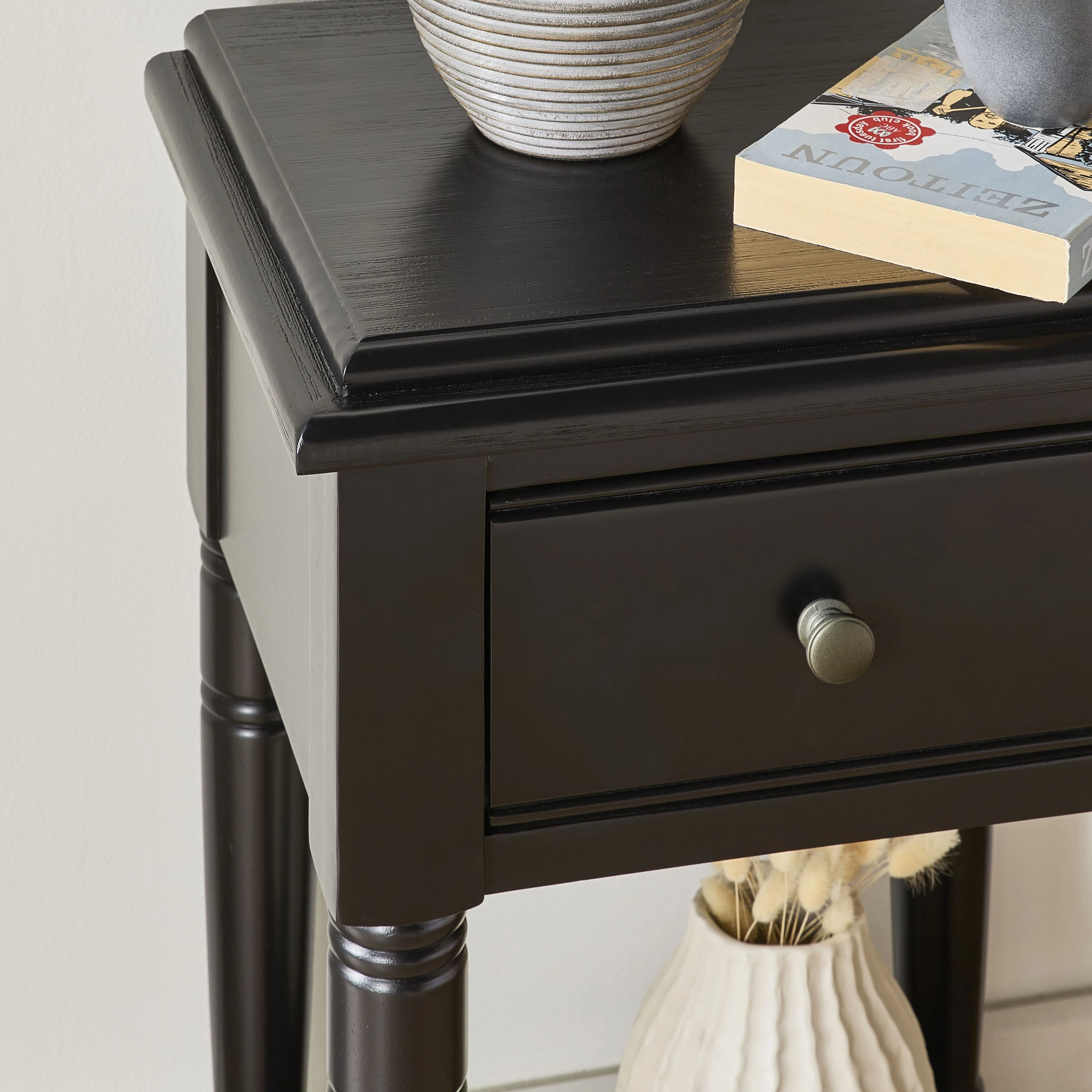 Clover 1 Drawer Bedside Table / Side Table Black - Image 9