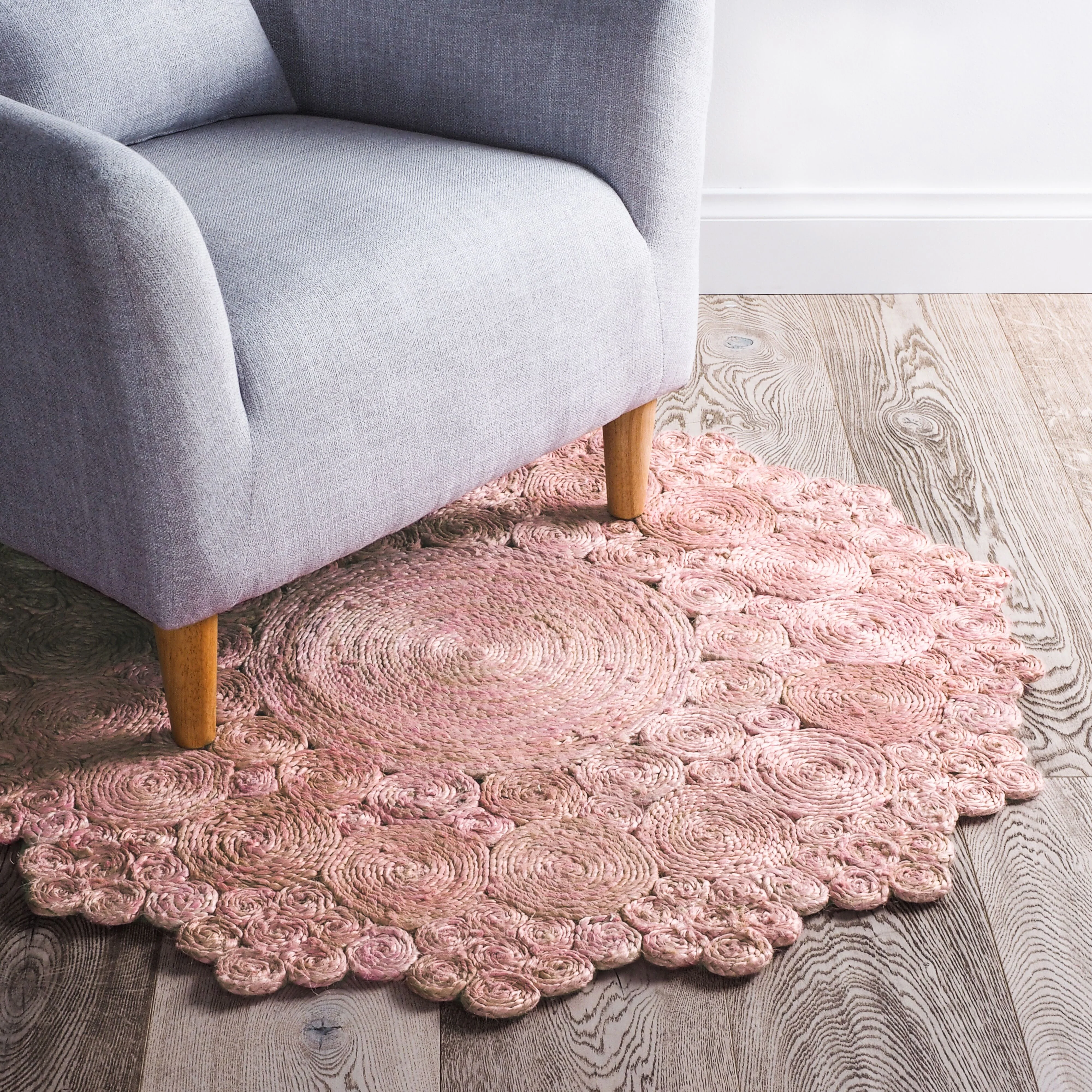 Cochin Blush Hand Stitched Pink Round Rug 120cm - Image 4