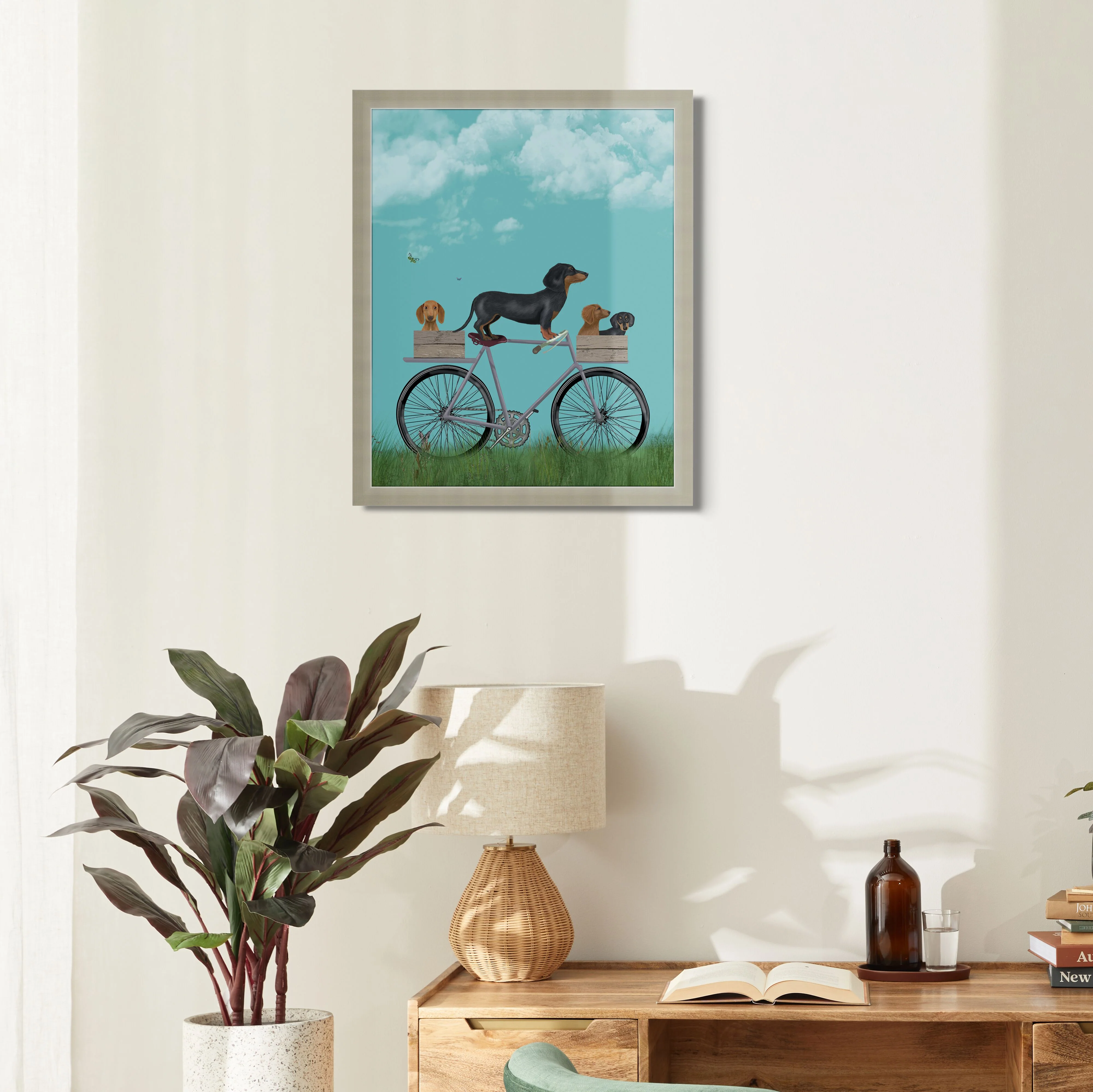 Dachshunds On Bicycle Framed Print 55x45cm - Image 3