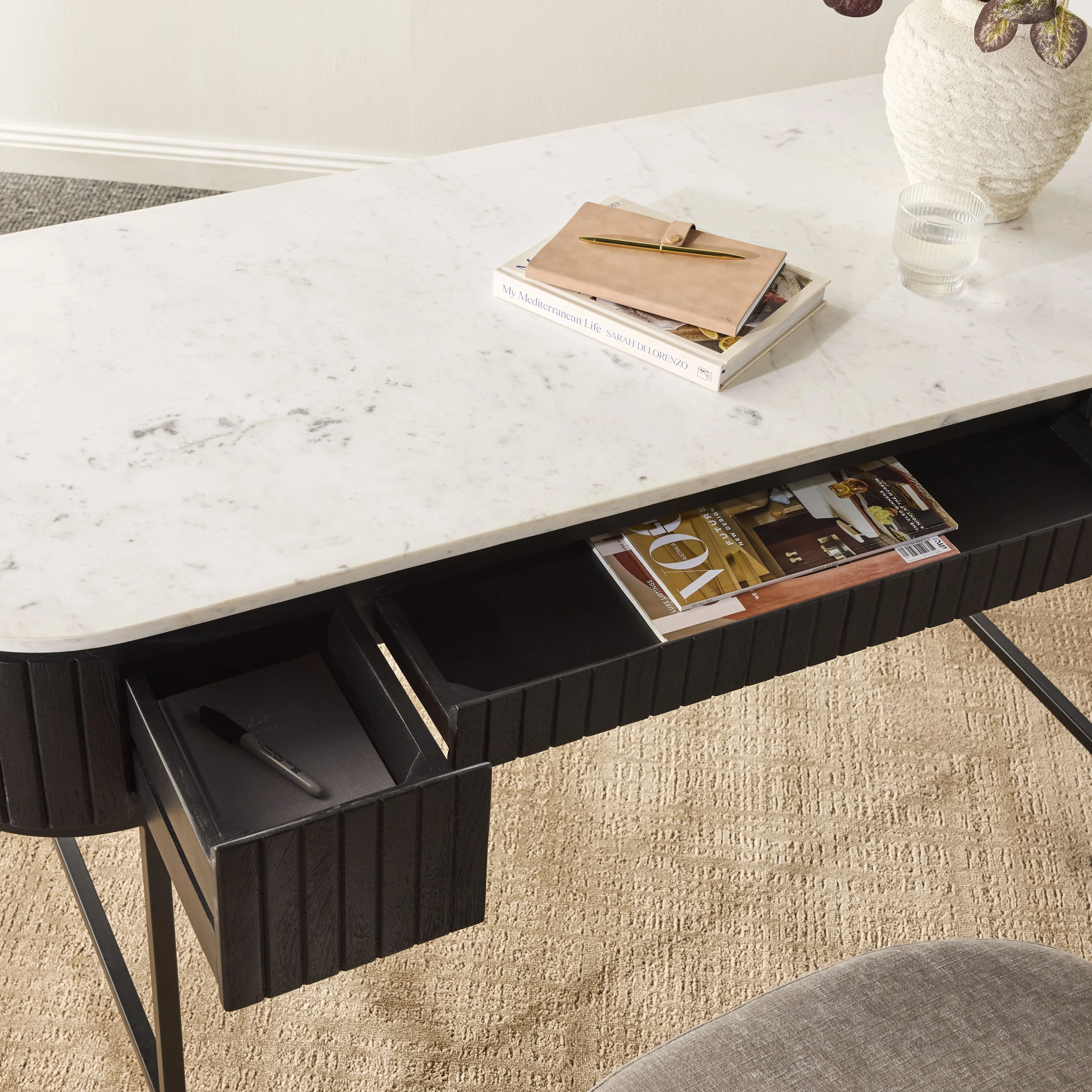Deva Large 3 drawer Desk Black - Image 12
