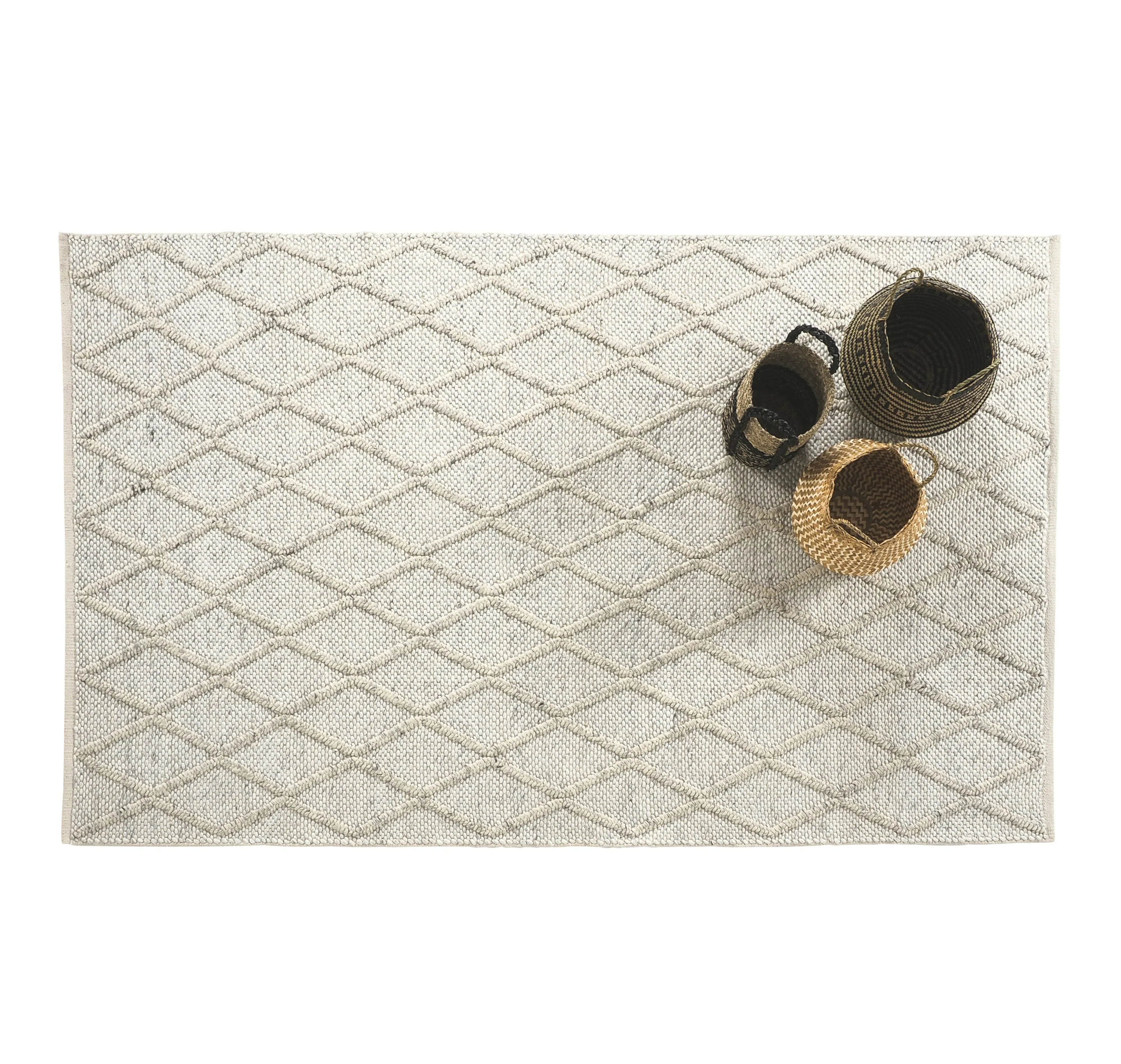 Diamond Trellis Hand Woven Wool Viscose Cream Rug 150x240cm - Image 9