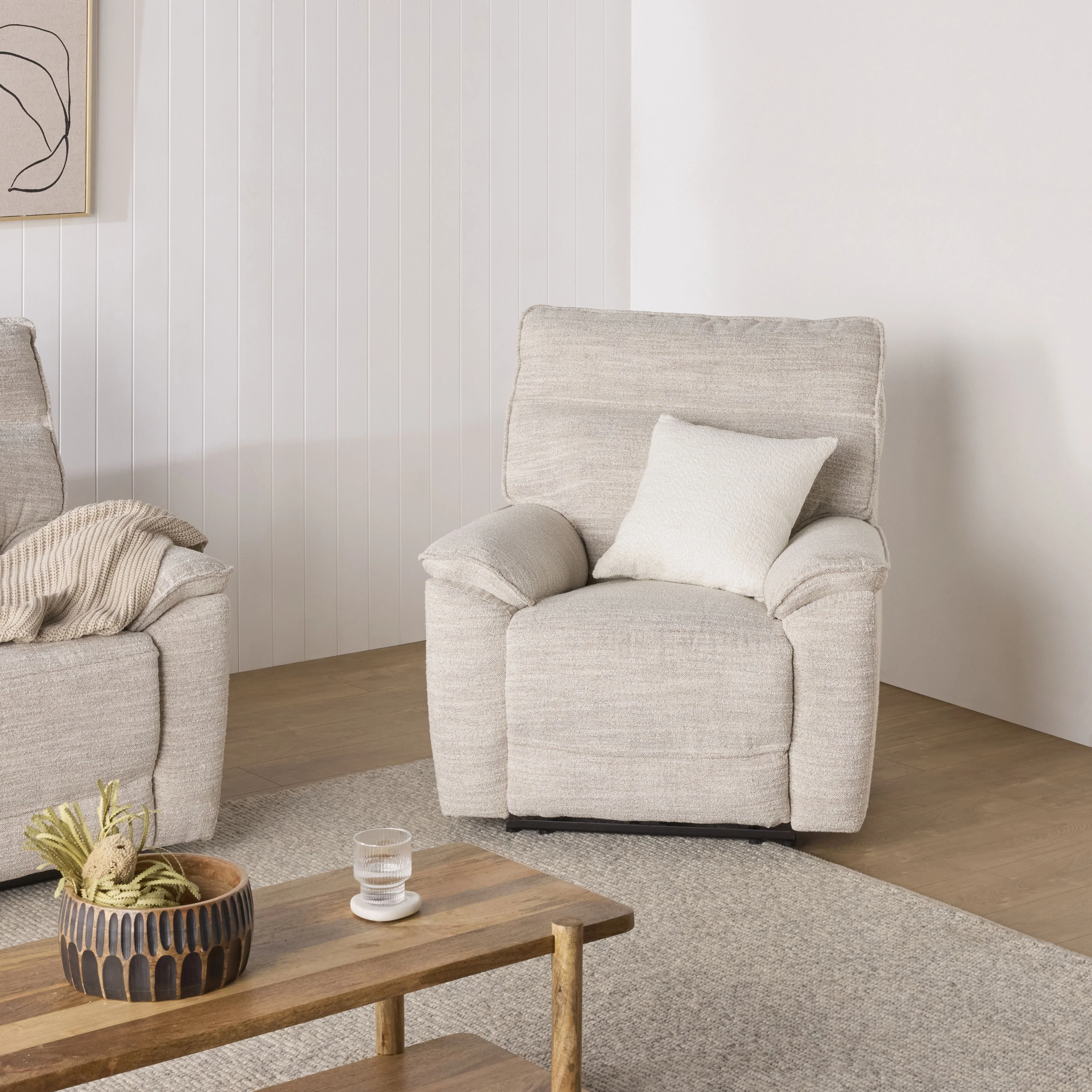 Dillon 1 Seater Recliner Natural Textured Slub - Image 10