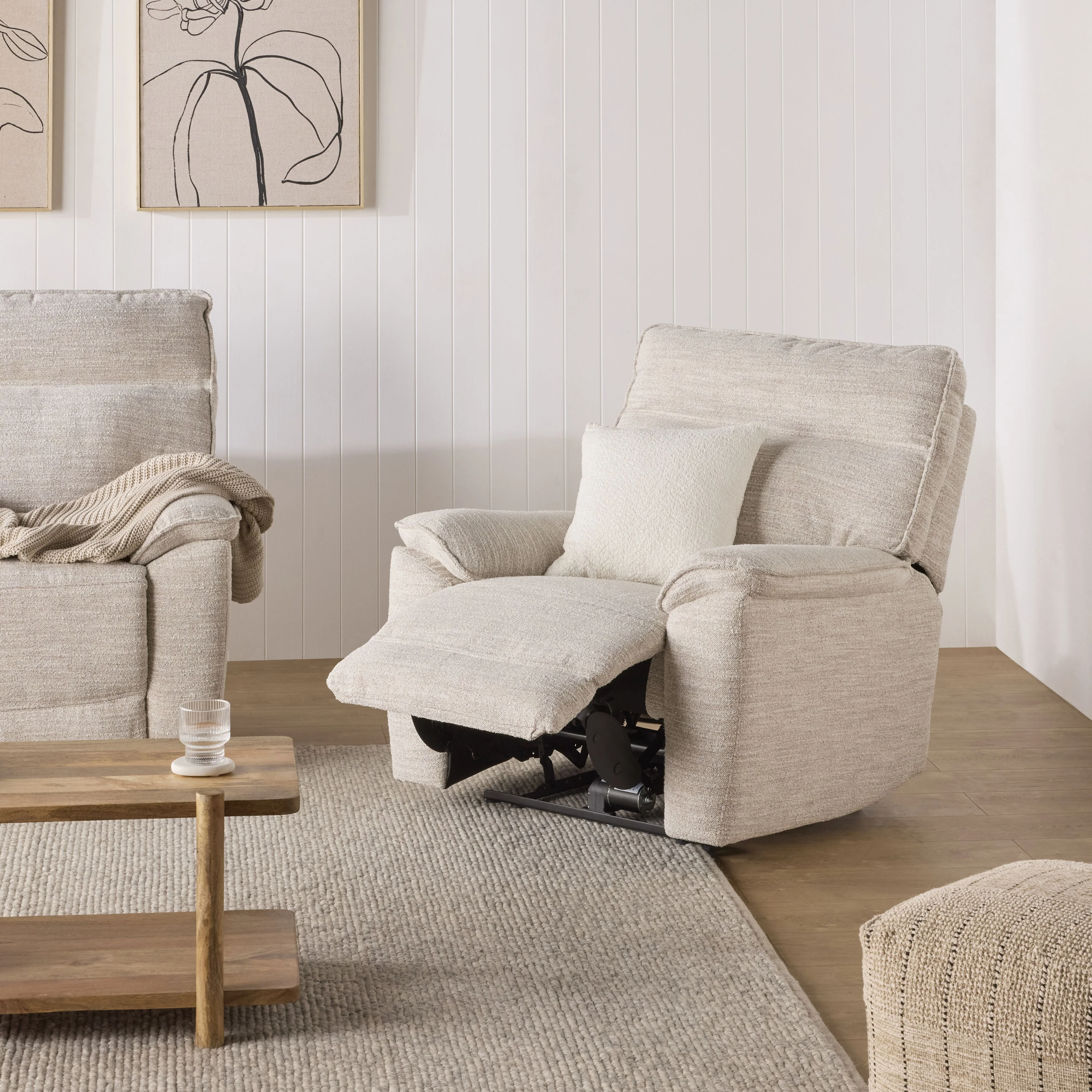 Dillon 1 Seater Recliner Natural Textured Slub - Image 11