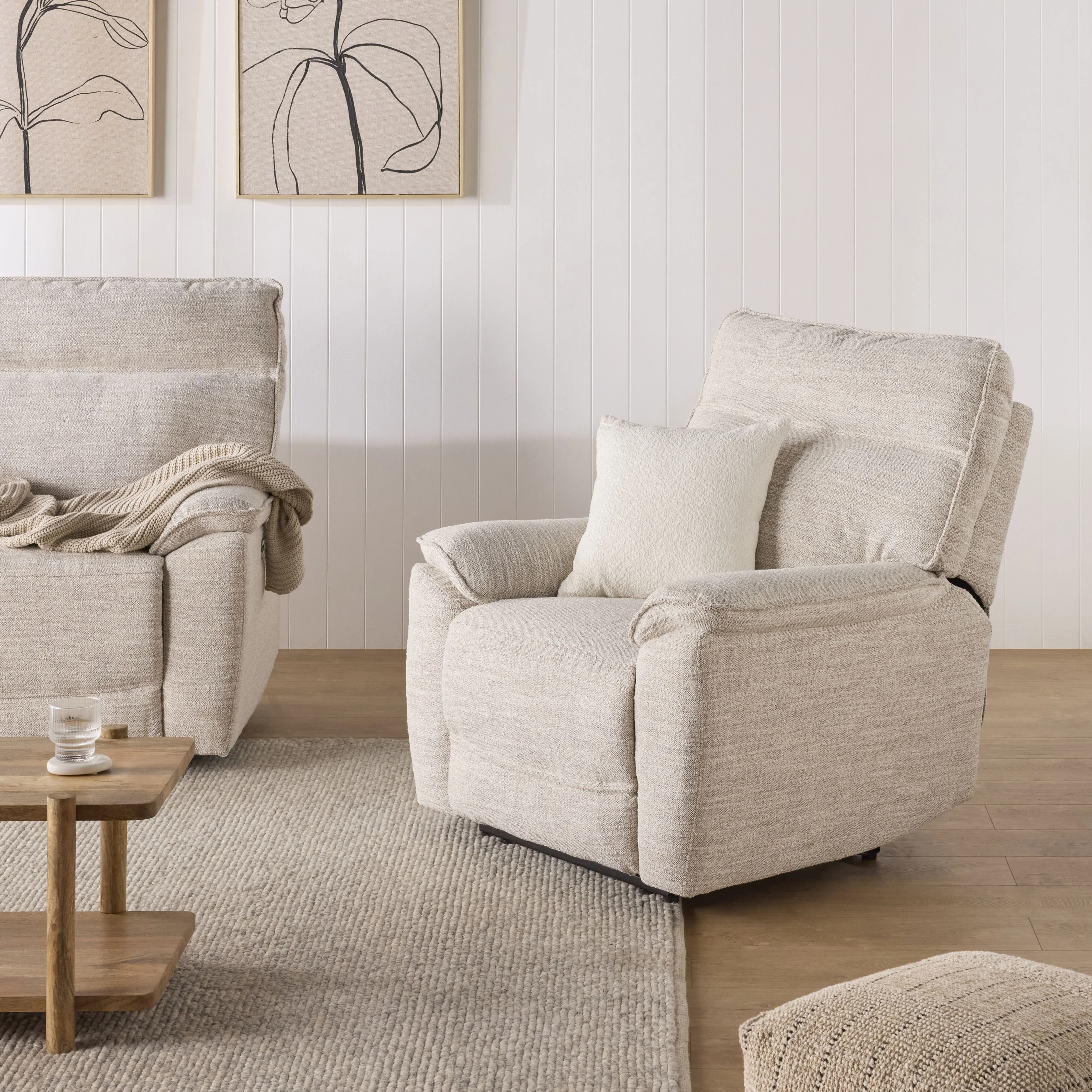 Dillon 1 Seater Recliner Natural Textured Slub - Image 9
