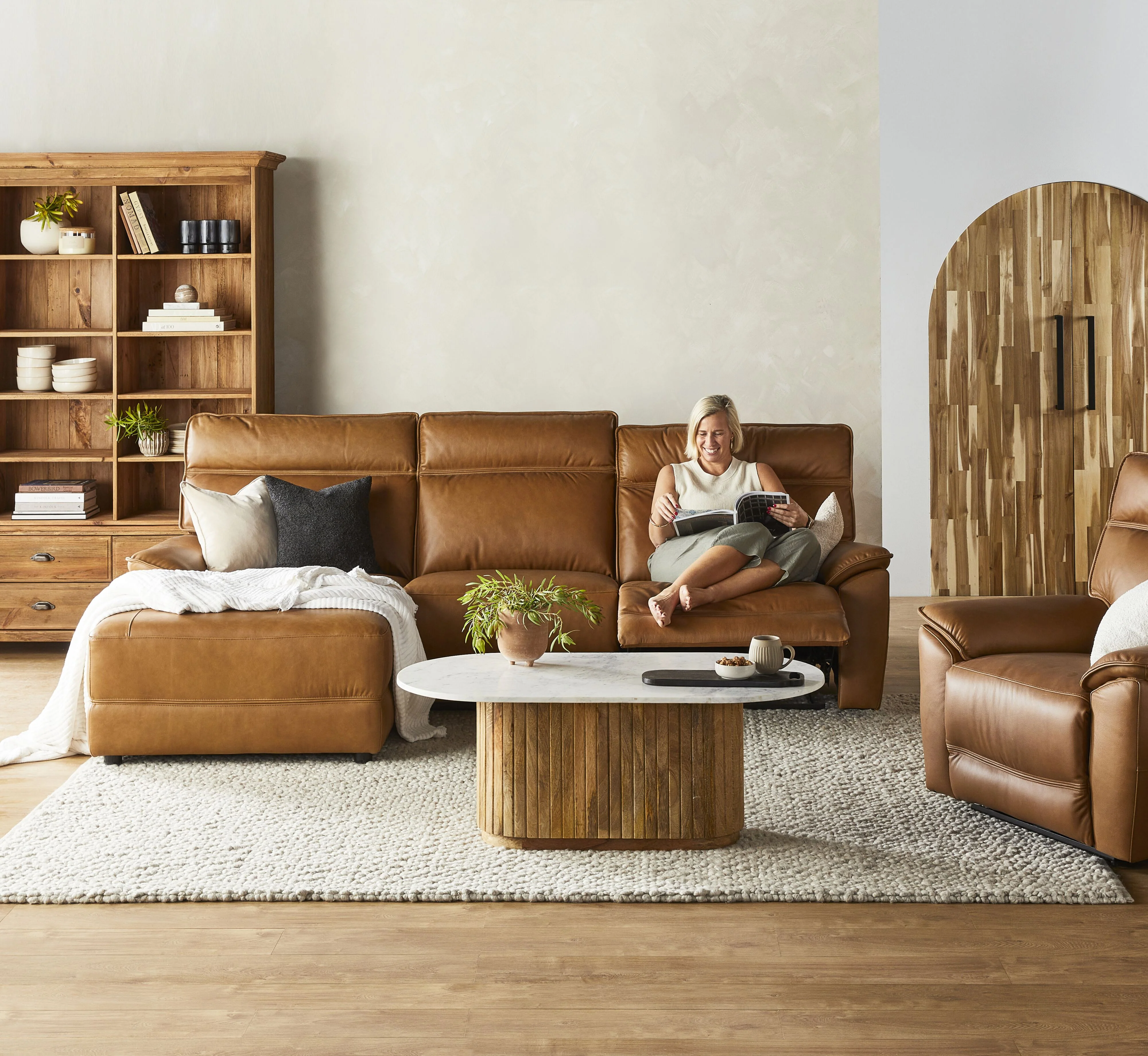 Dillon 3 Seater Leather Recliner Sofa with Left Chaise Dakota Light Chestnut - Image 10