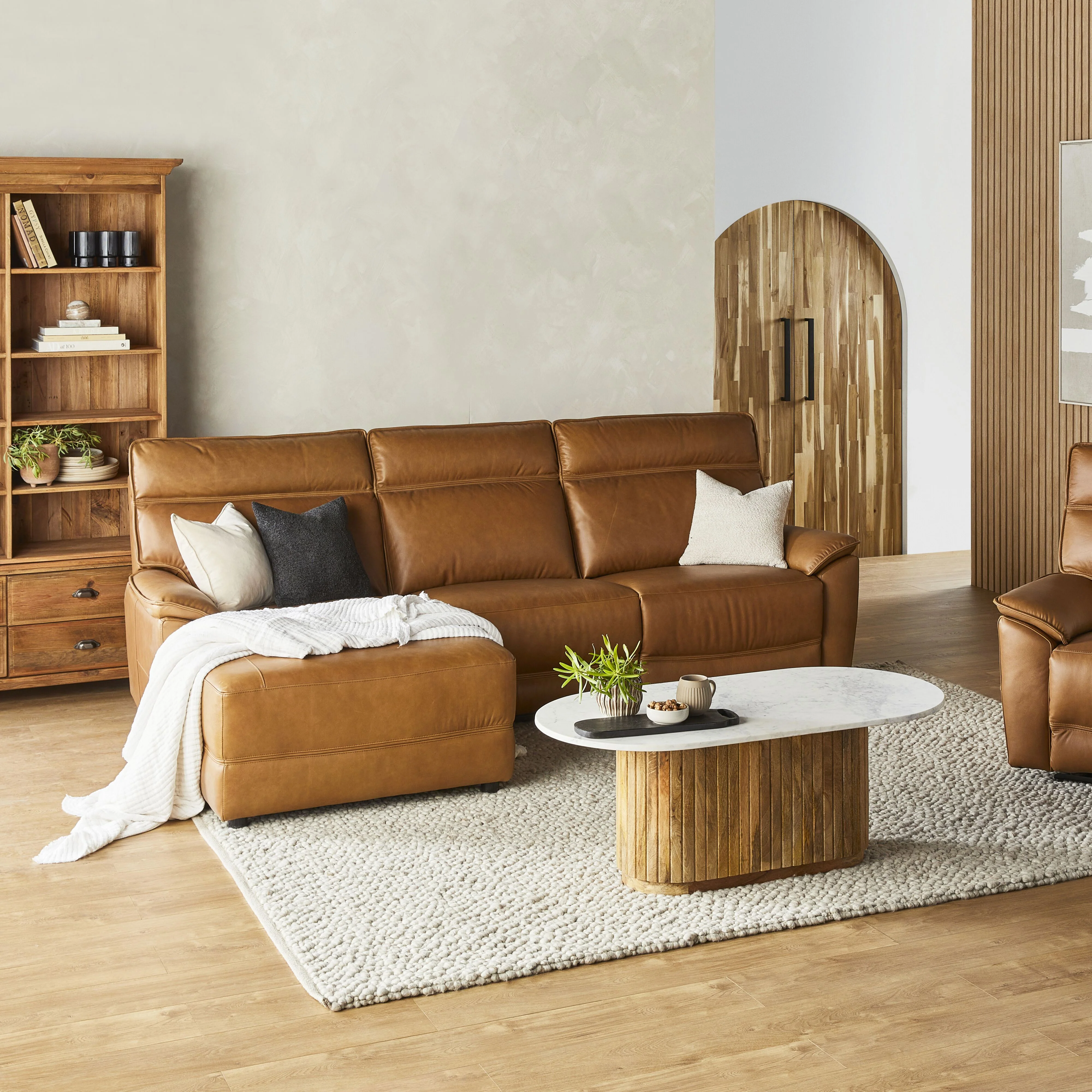 Dillon 3 Seater Leather Recliner Sofa with Left Chaise Dakota Light Chestnut - Image 11
