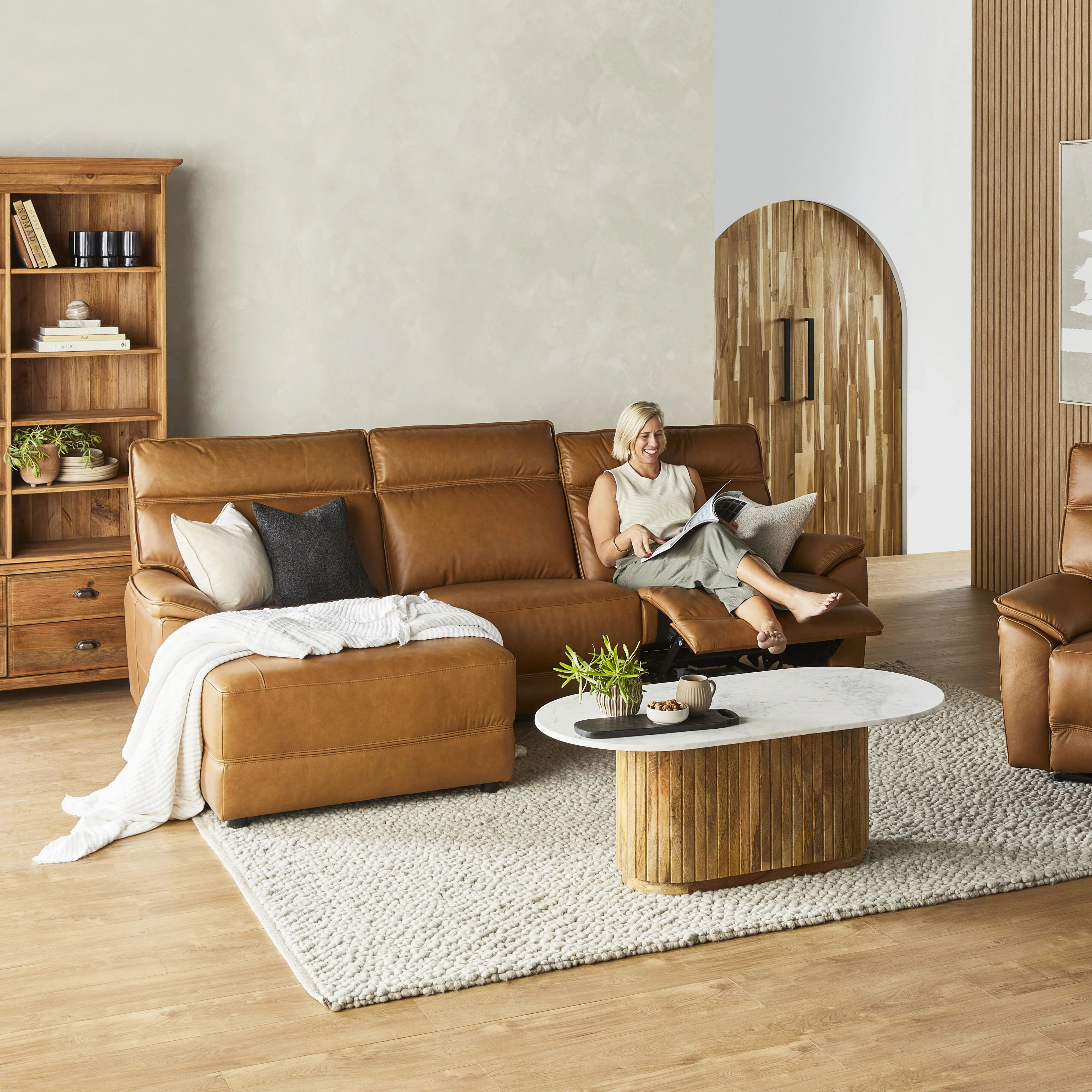 Dillon 3 Seater Leather Recliner Sofa with Left Chaise Dakota Light Chestnut - Image 12