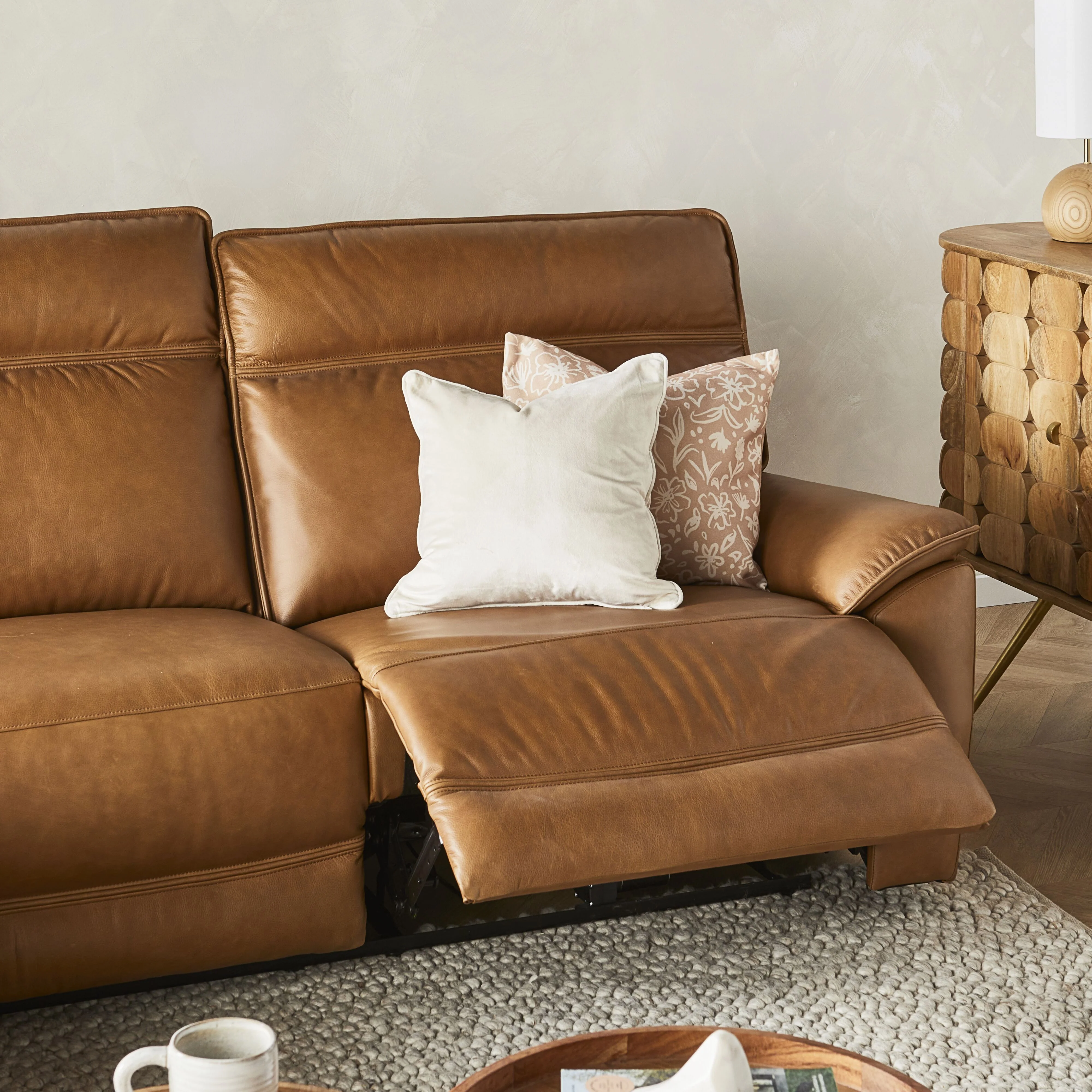 Dillon 3 Seater Leather Recliner Sofa with Left Chaise Dakota Light Chestnut - Image 6