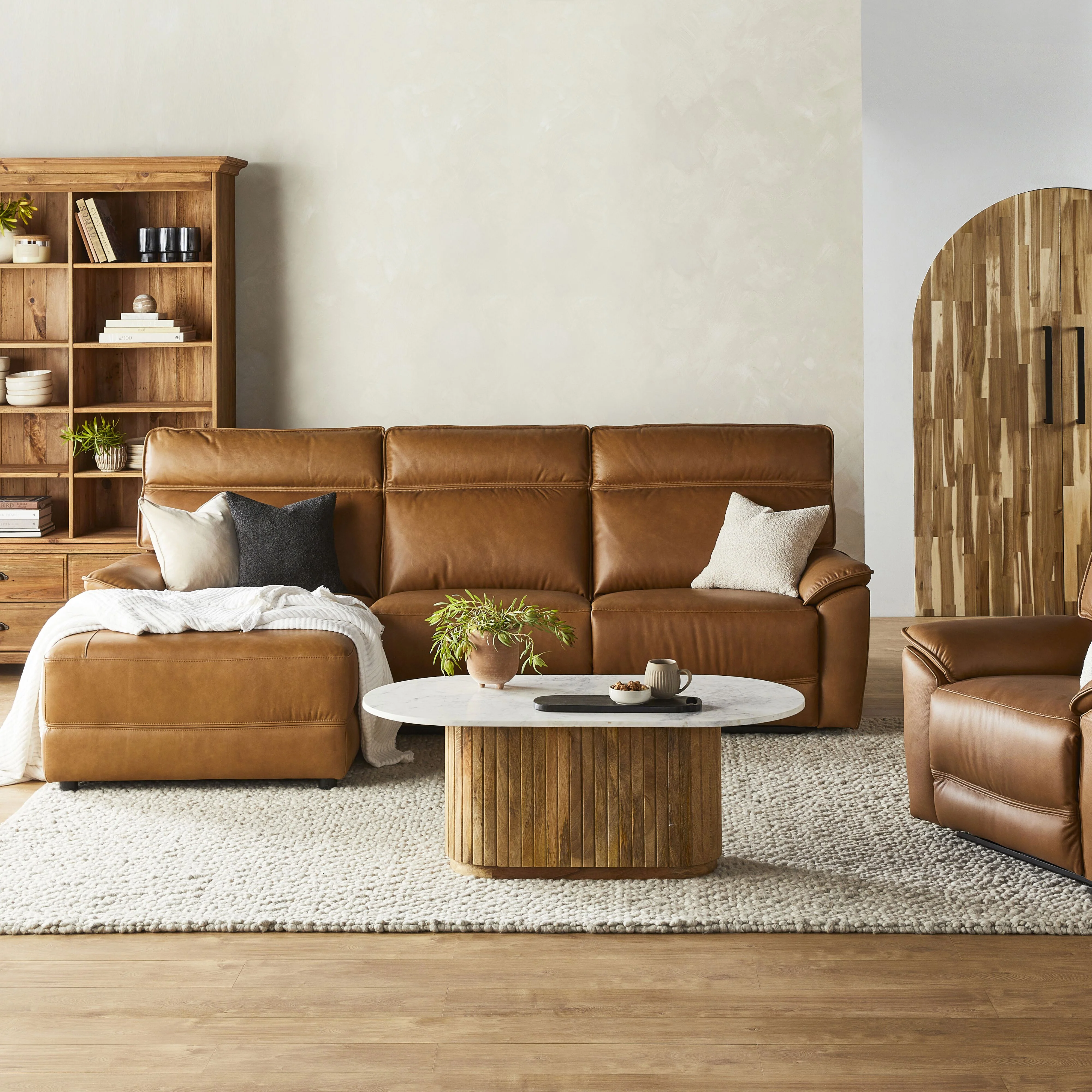 Dillon 3 Seater Leather Recliner Sofa with Left Chaise Dakota Light Chestnut - Image 9