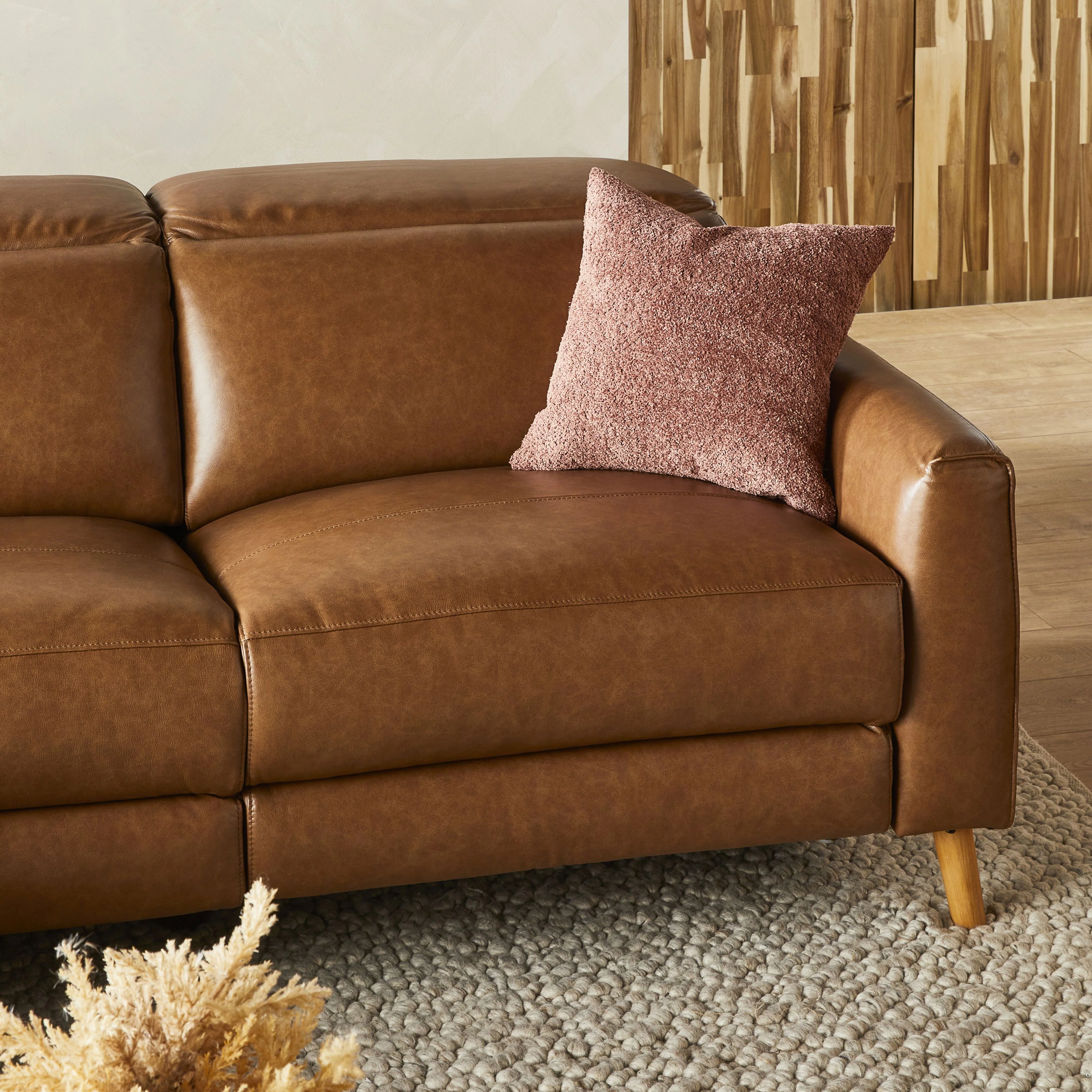 Dunaway 3 Seater Leather Recliner Chaise Sofa Dakota Vintage Saddle - Image 11