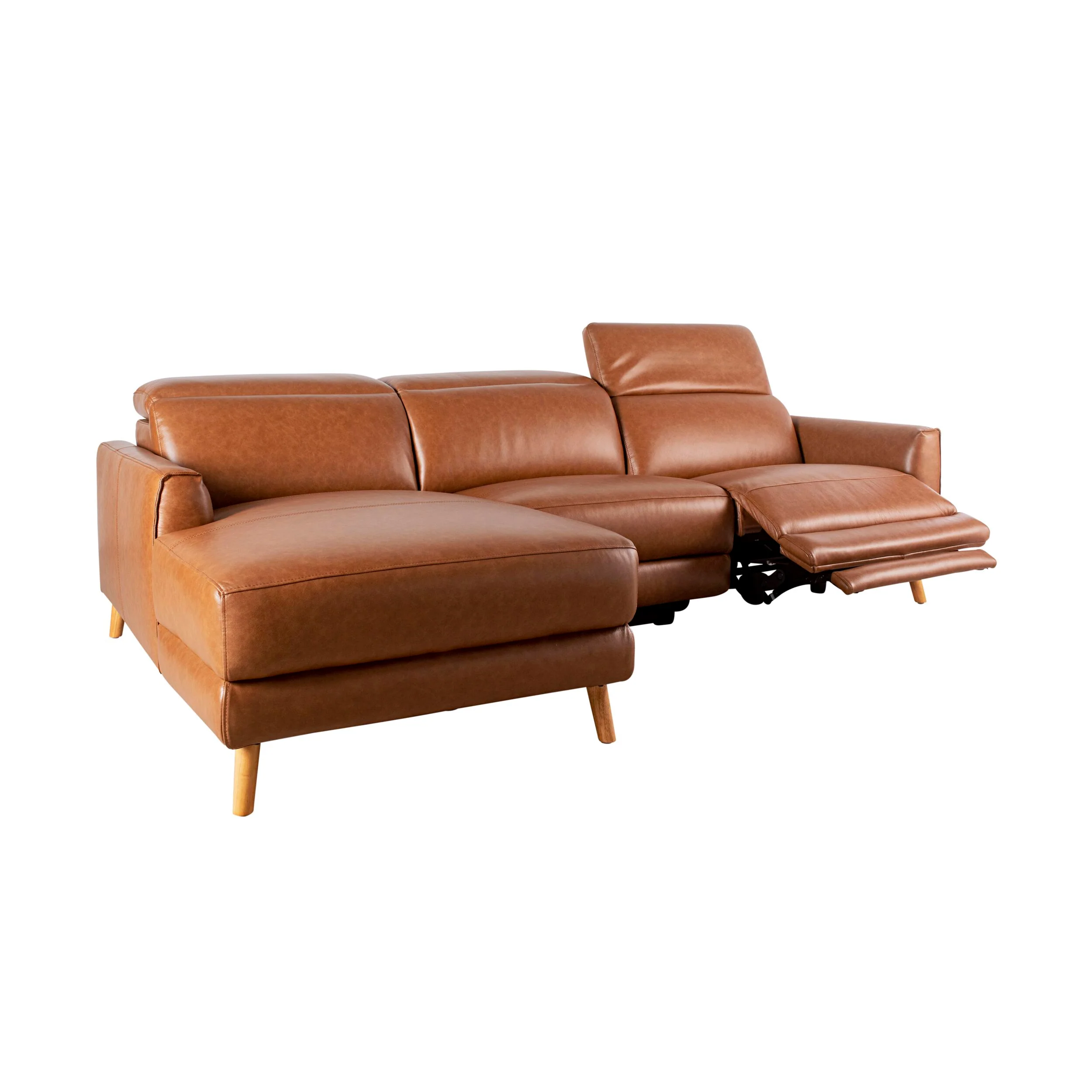 Dunaway 3 Seater Leather Recliner Chaise Sofa Dakota Vintage Saddle - Image 7