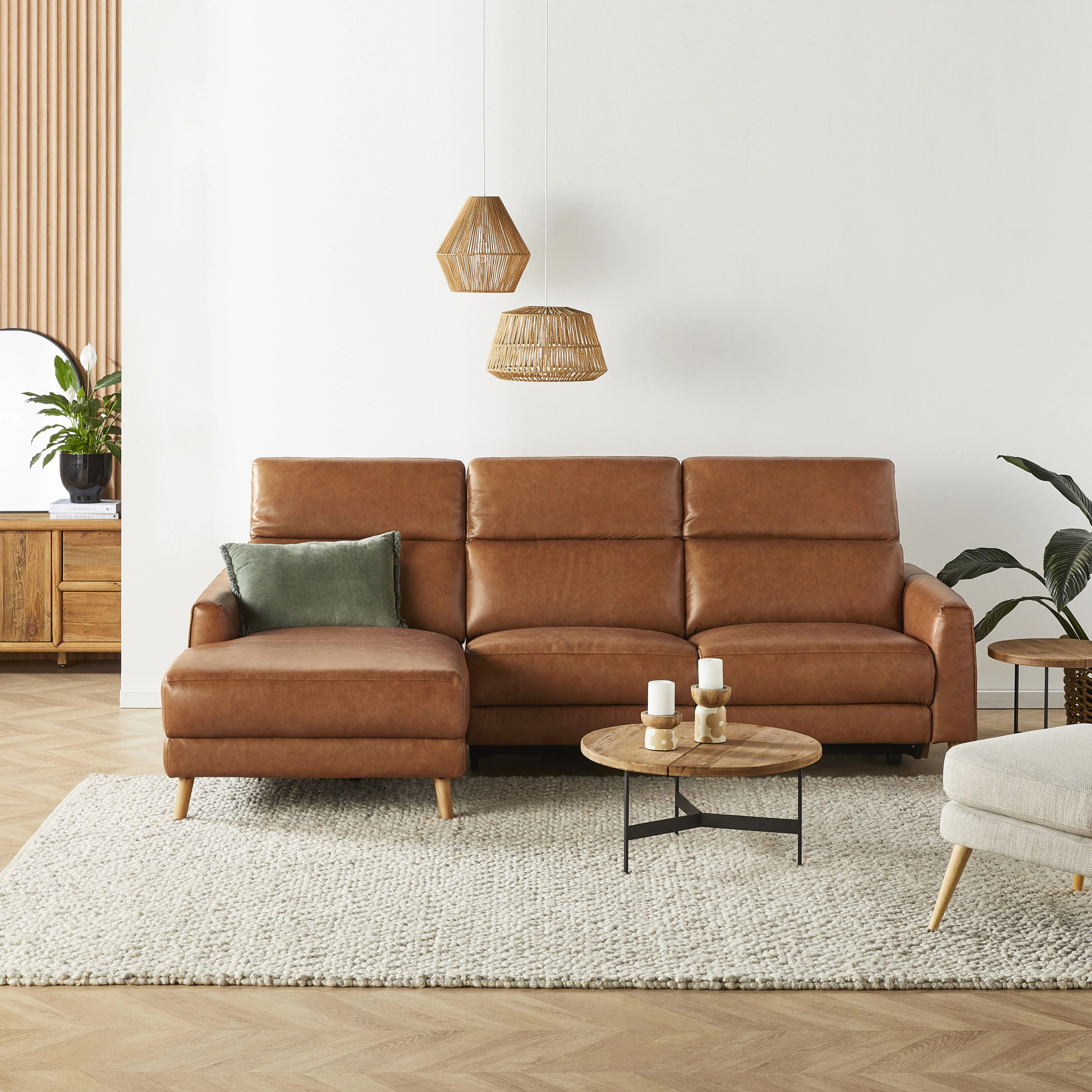 Dunaway 3 Seater Leather Recliner Chaise Sofa Dakota Vintage Saddle - Image 8