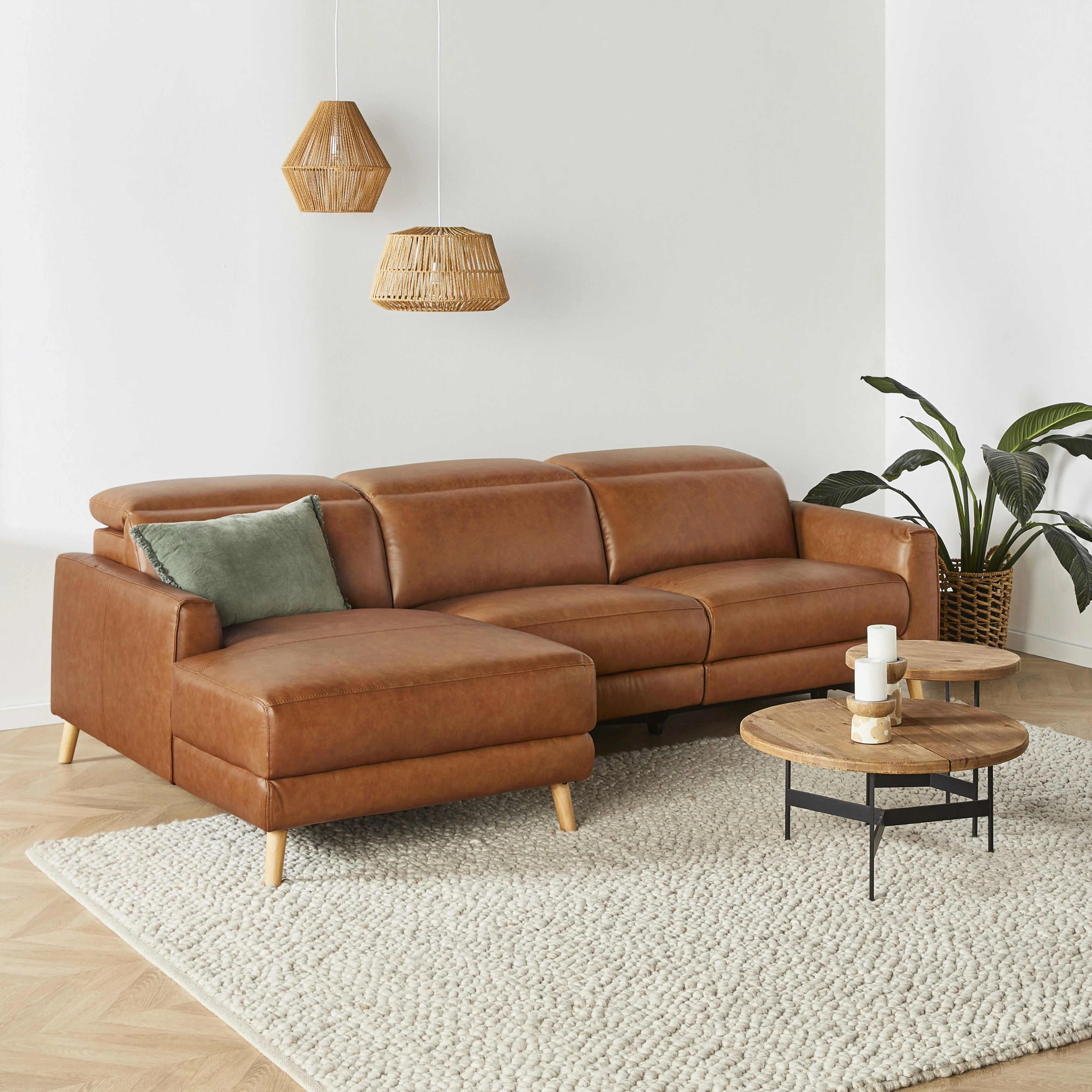 Dunaway 3 Seater Leather Recliner Chaise Sofa Dakota Vintage Saddle - Image 9