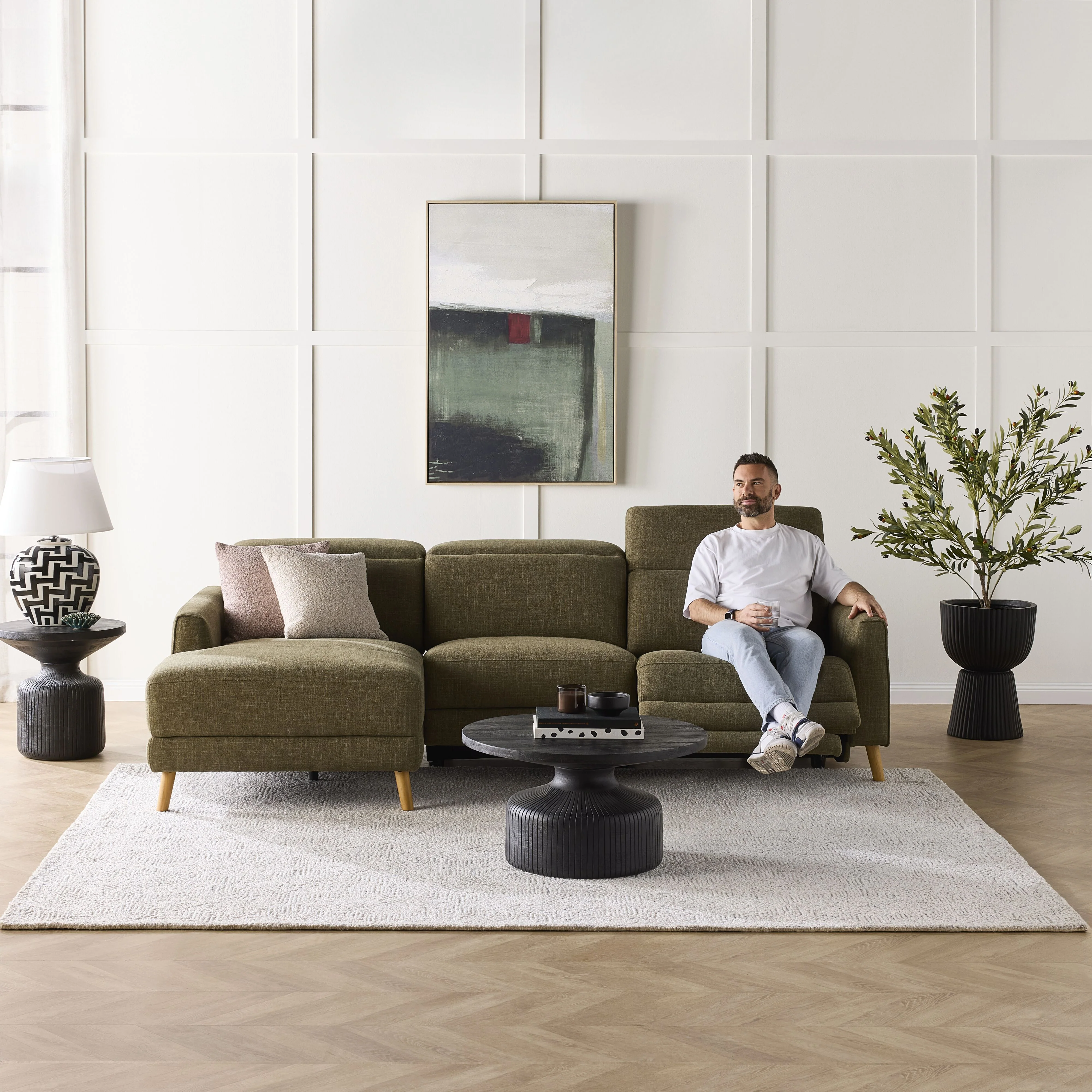 Dunaway 3 Seater Recliner Chaise Sofa Daintree Green - Image 9