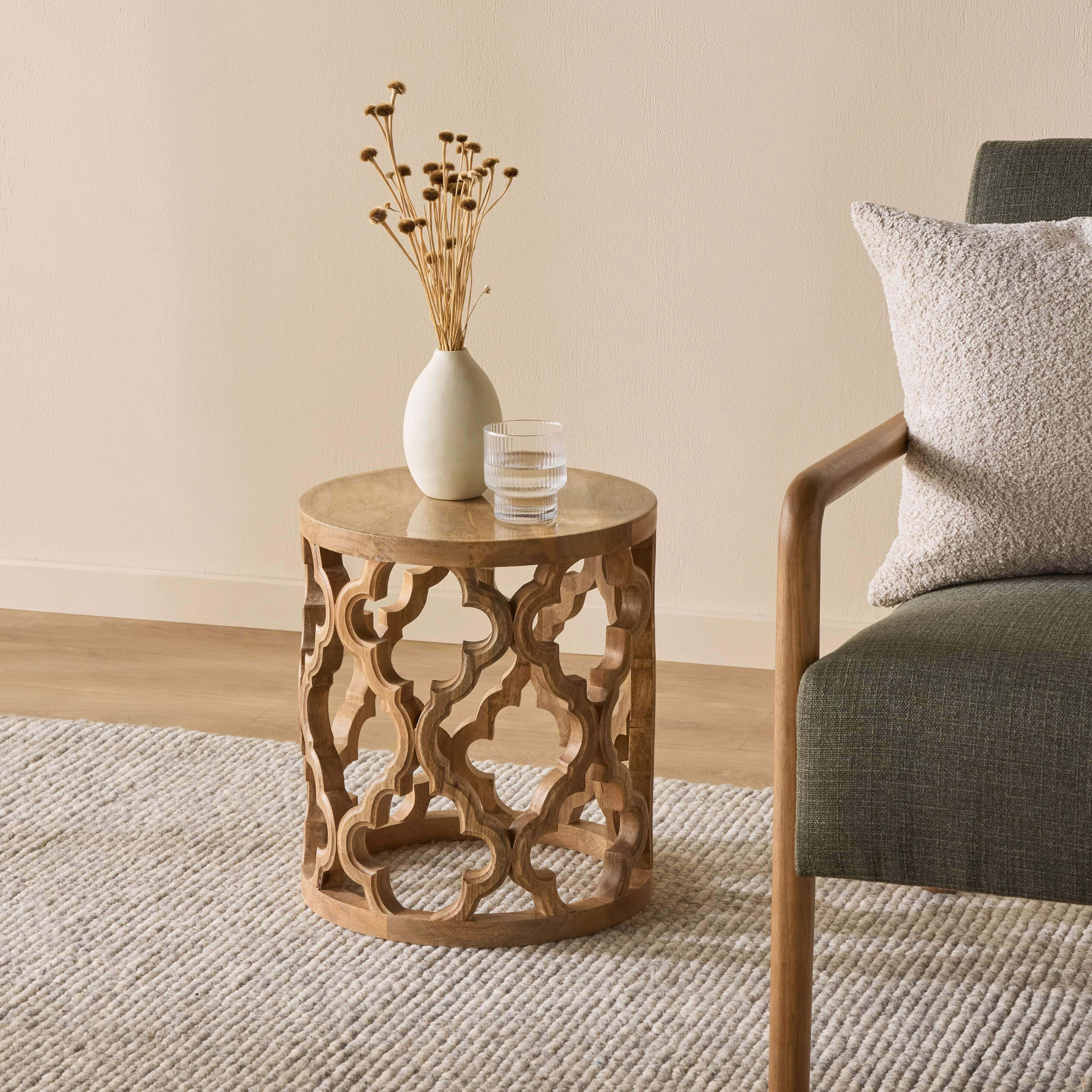 Eco Sole Carved Wooden Side Table 41.5cm - Image 5